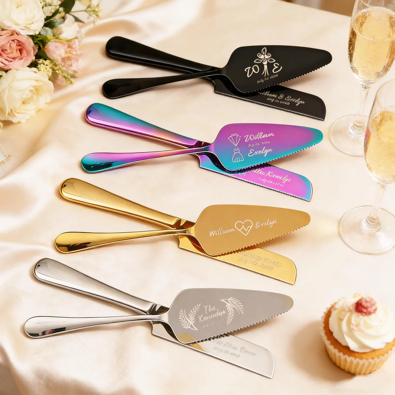 Couteau et Pelle à Gâteau de Mariage Personnalisé en Acier Inoxydable avec Gravure Originale – Noir