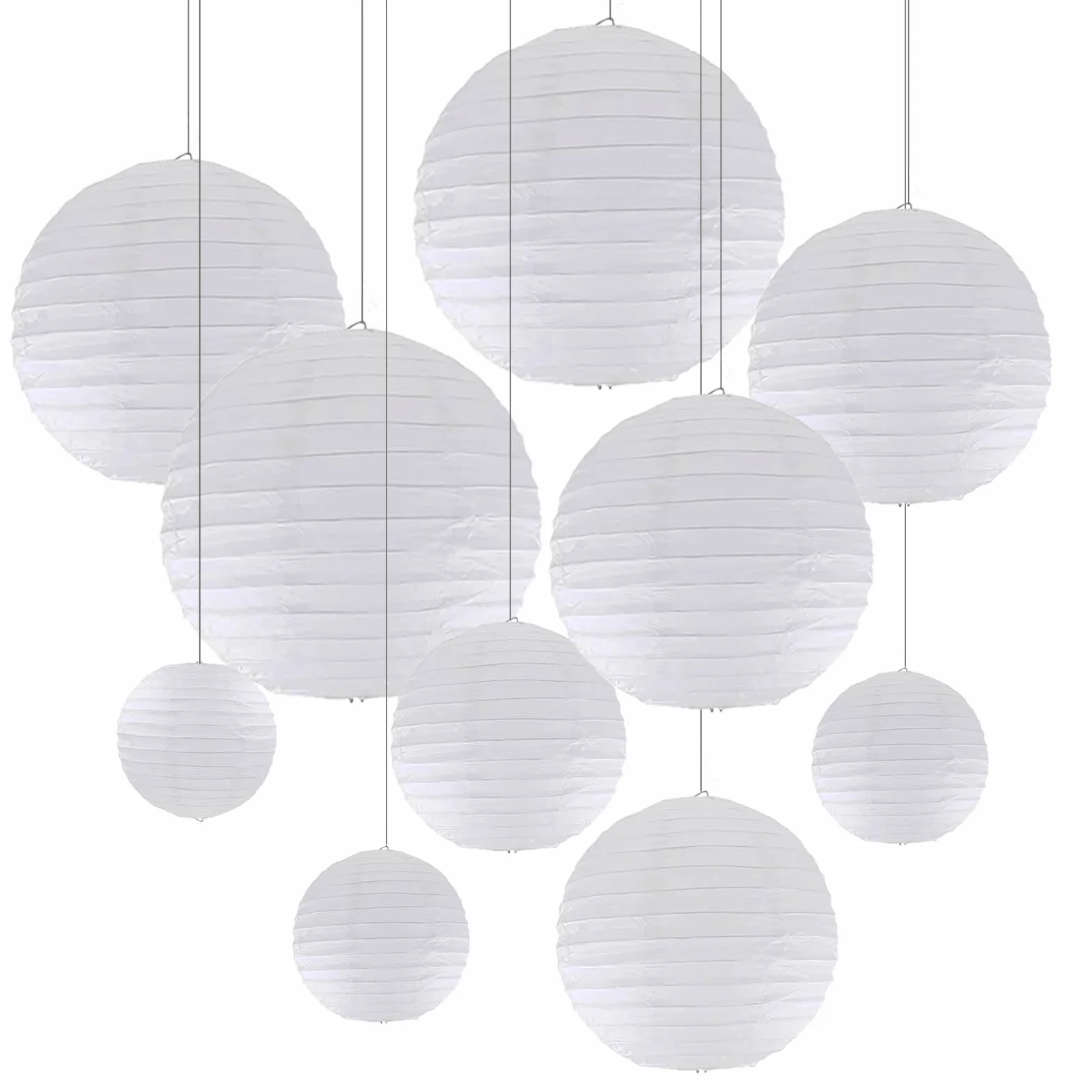 Lanterne en Papier Blanc Lot de 10 Rondes Suspension pour Mariage Décoration de Jardin