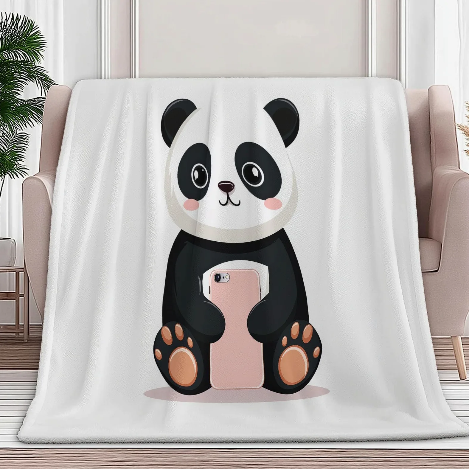 Couvertures Plaids 220 x 240 cm Panda De Dessin Animé Plaid Polaire Couvertures, Blanc Douce et Chaude Plaid Jeté de Canapé Flanelle Couverture Bébé Bureau Sieste Couverture