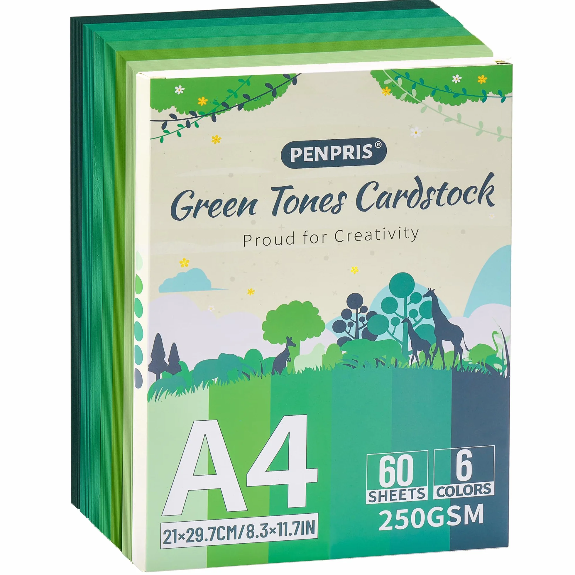 Green Tones 6 Couleurs PAC06MX3 Carton Épais 250g/m² 60 Feuilles