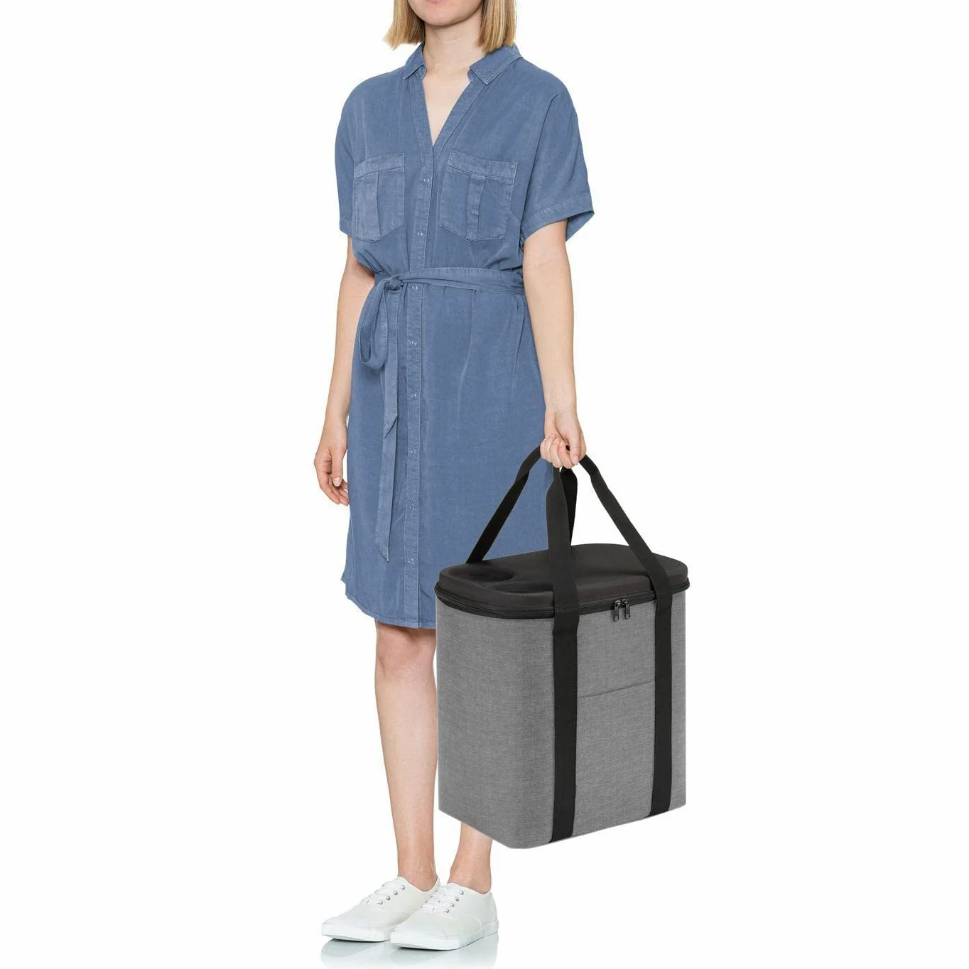 reisenthel coolerbag XL - très grand sac isotherme idéal pour vos pique-niques, doublure isotherme en feuille d'aluminium, couvercle à fermeture hermétique, capacité 30l, en noir, Couleur:twist silver