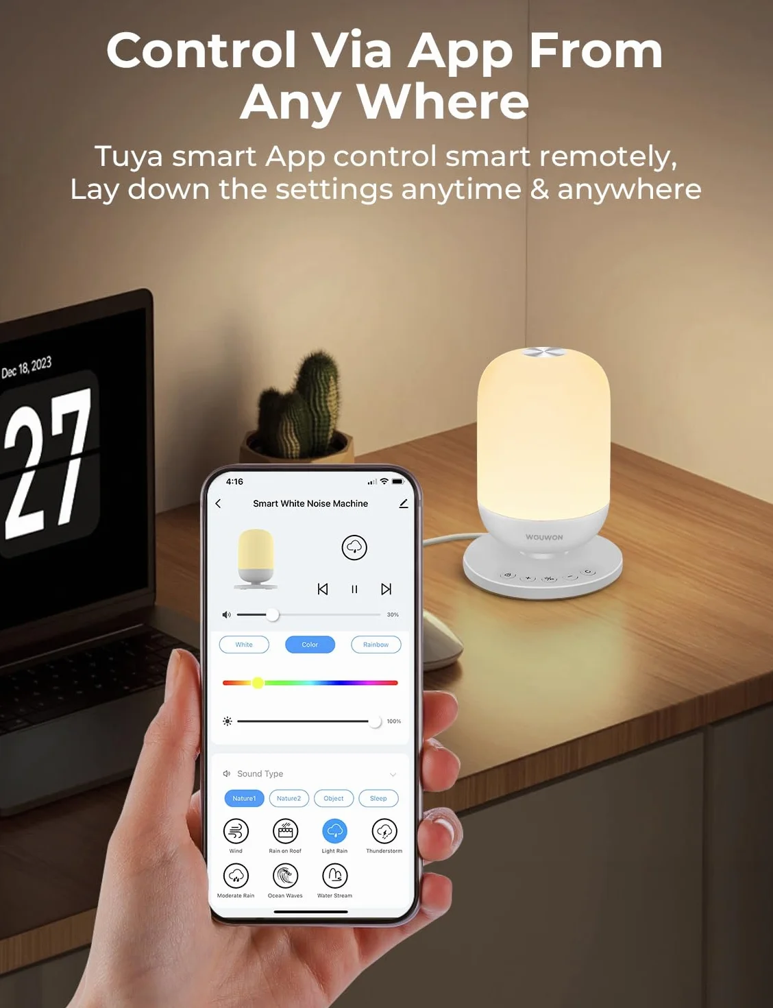Intelligent machine à bruit blanc pour sommeil bébé adulte 34 sons apaisants veilleuse douce réveil minuterie contrôle Tuya Smart APP