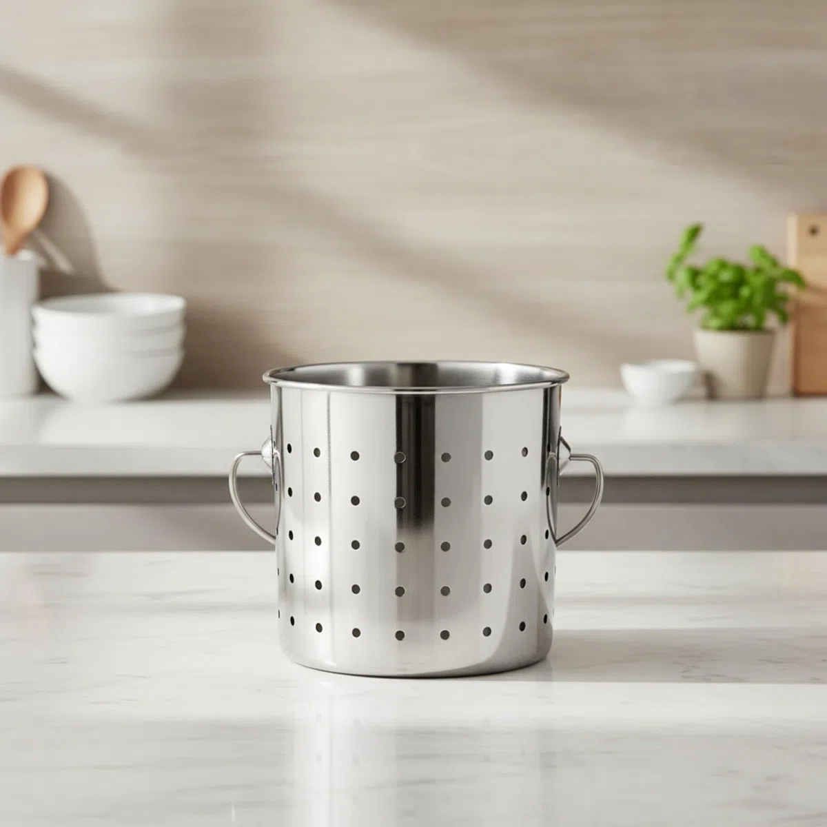 LOVIVER Seau en Acier Inoxydable Perforé Seau D'égttage Fond Plein Compact Récipient à Rinçage pr Cuisine, 45CM