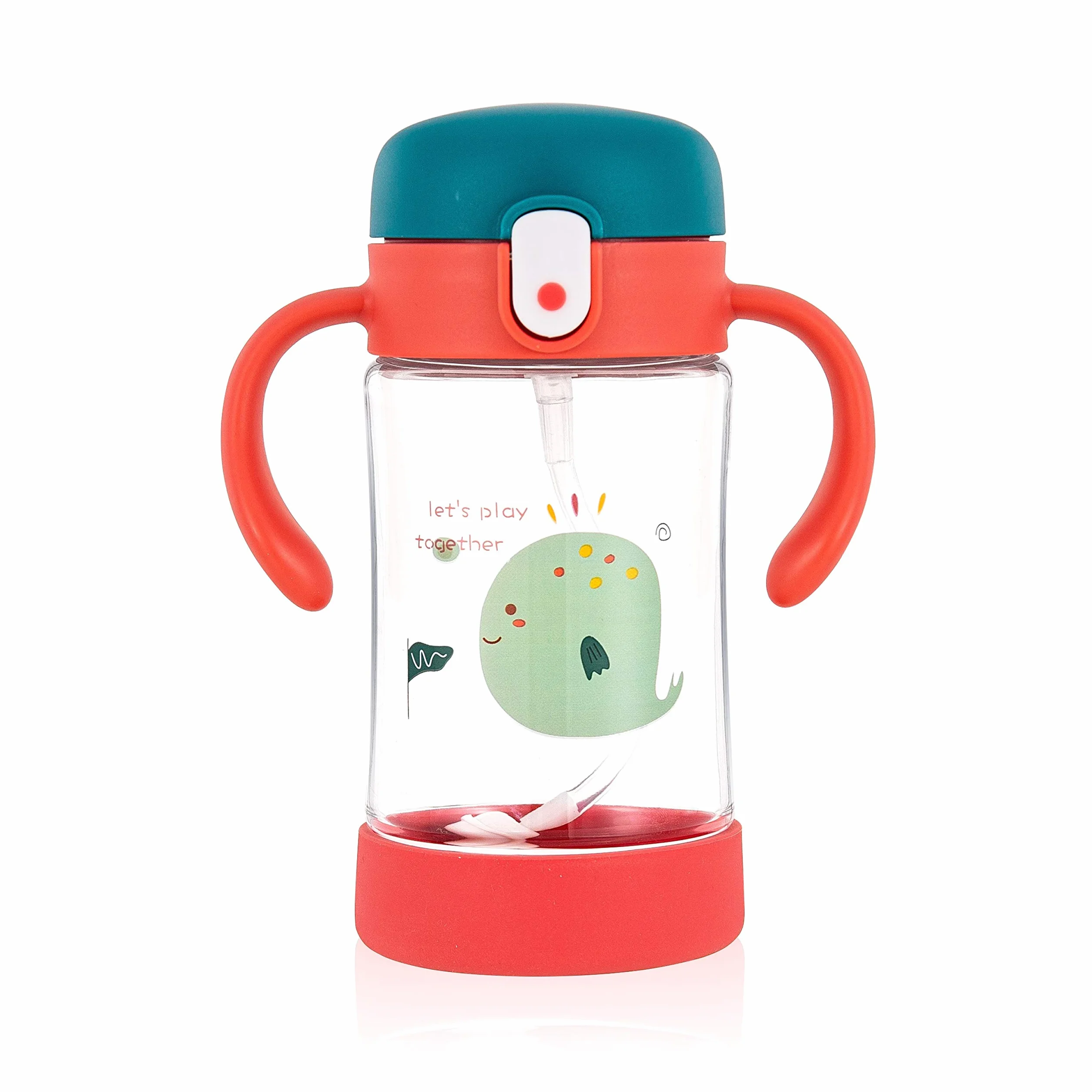 Gobelet Enfant Active Plus Tritan Anti Goutte 300ml avec Paille Flexible 360° Sans BPA Bec Souple Ouverture Bouton Noah Baleine Rouge