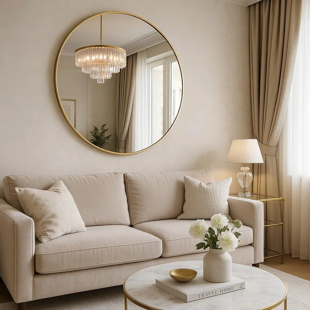 Miroir rond Noor Ø 80 cm doré cadre en métal
