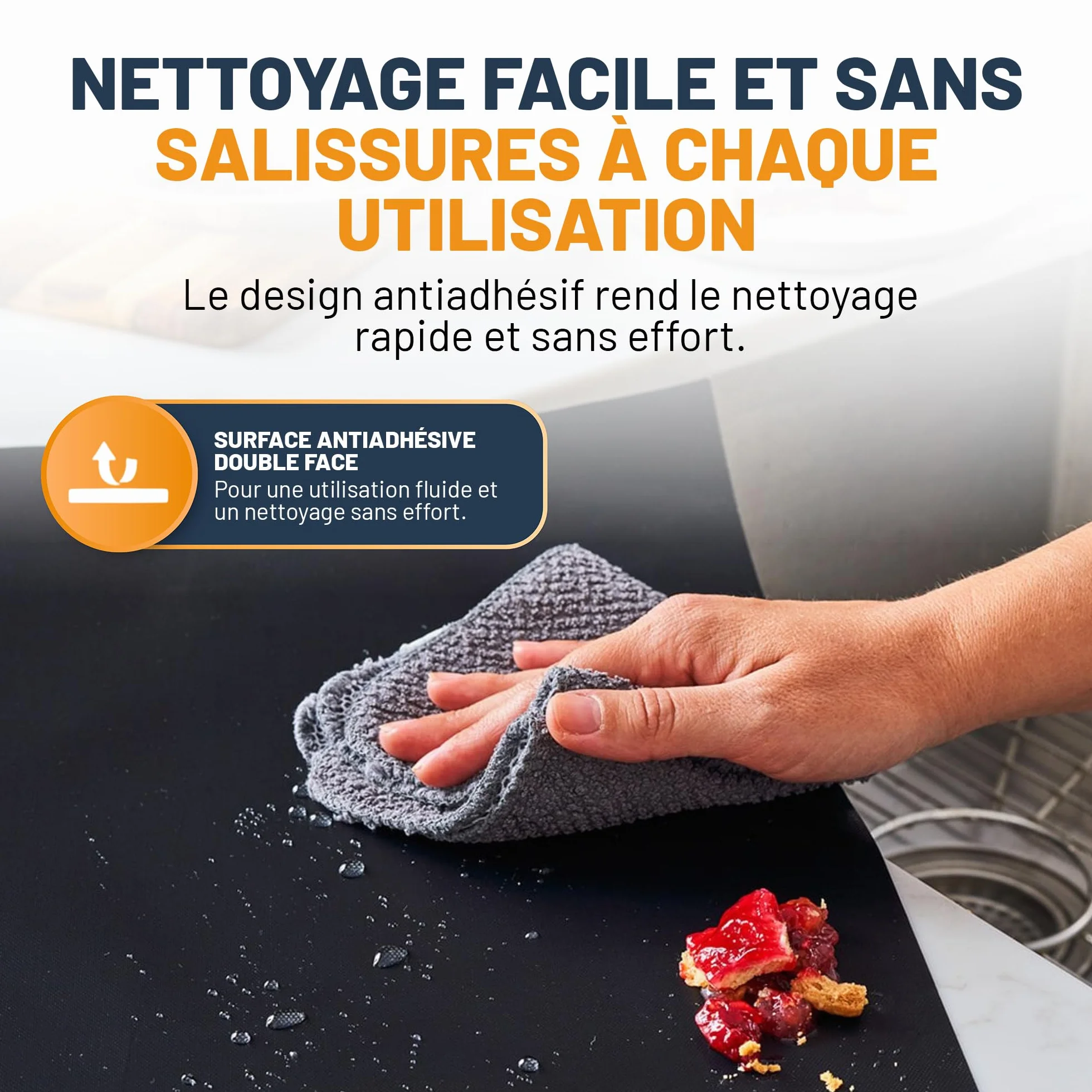 Feuille Protection Four Cuisson Antiadhésive Lot de 2 Tapis Reutilisable 32x50cm Noir