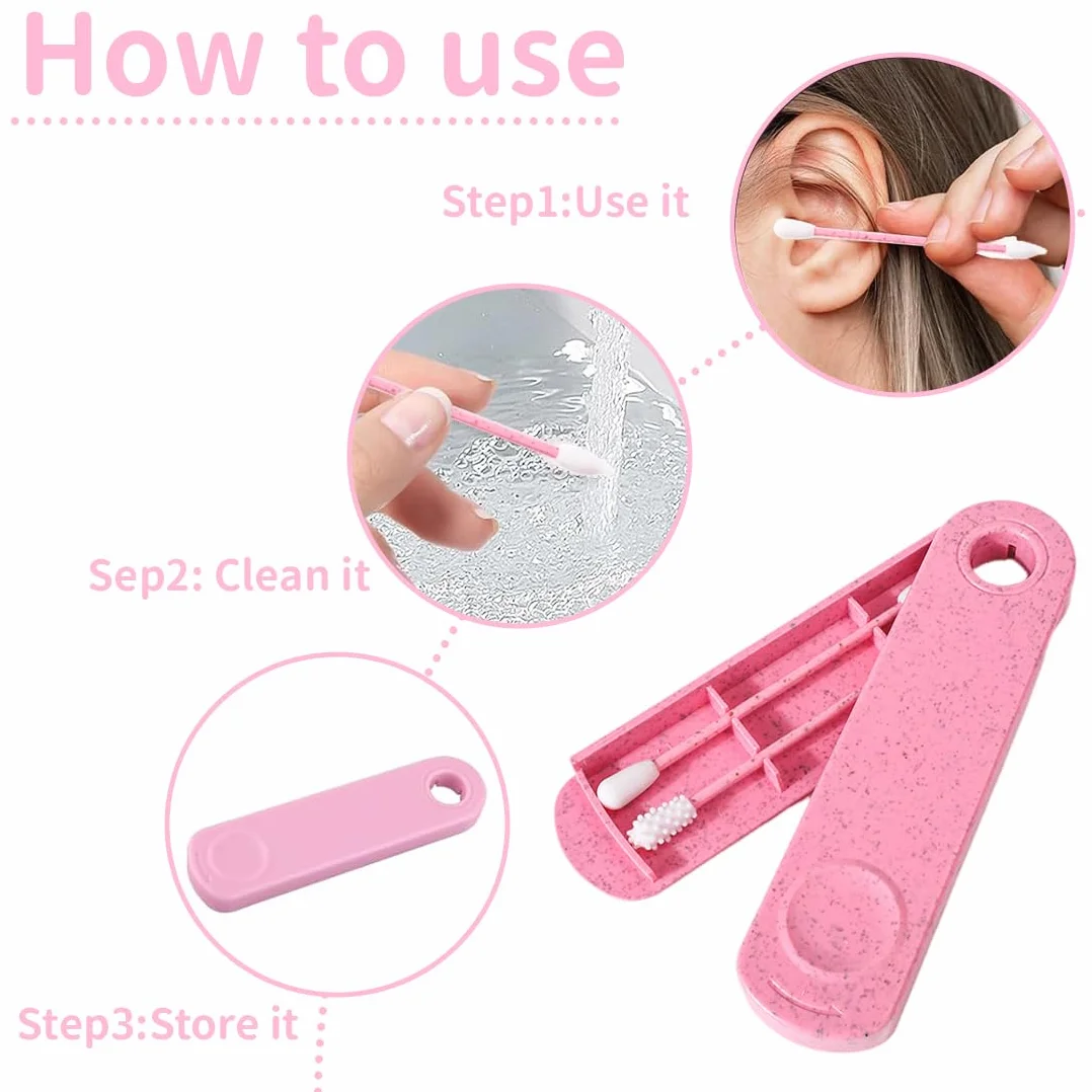 Lot de 4 coton tige réutilisable double tête en silicone doux lavable pour maquillage et nettoyage des oreilles