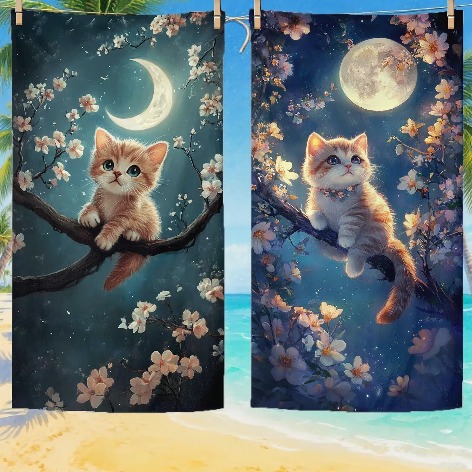 Serviette de Plage Microfibre Serviette Plage 100x220 2 Pack Séchage Rapide, Anti-Sable, Absorbante Fonction drap de plage xxl pour Bain, Sport, Voyages, Sauna, Piscine, Yoga, avec Sac Chat Q-4
