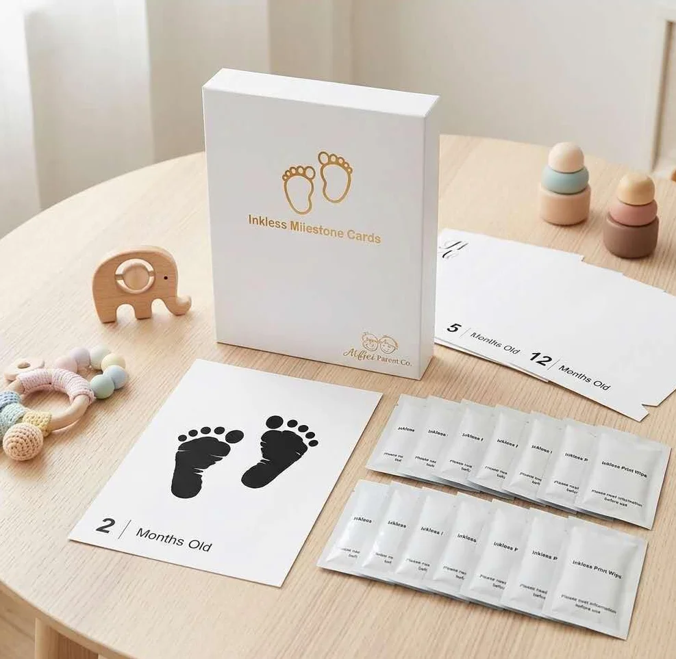 Kit Empreinte Bébé Sans Encre 14 cartes Milestone 1-12 mois