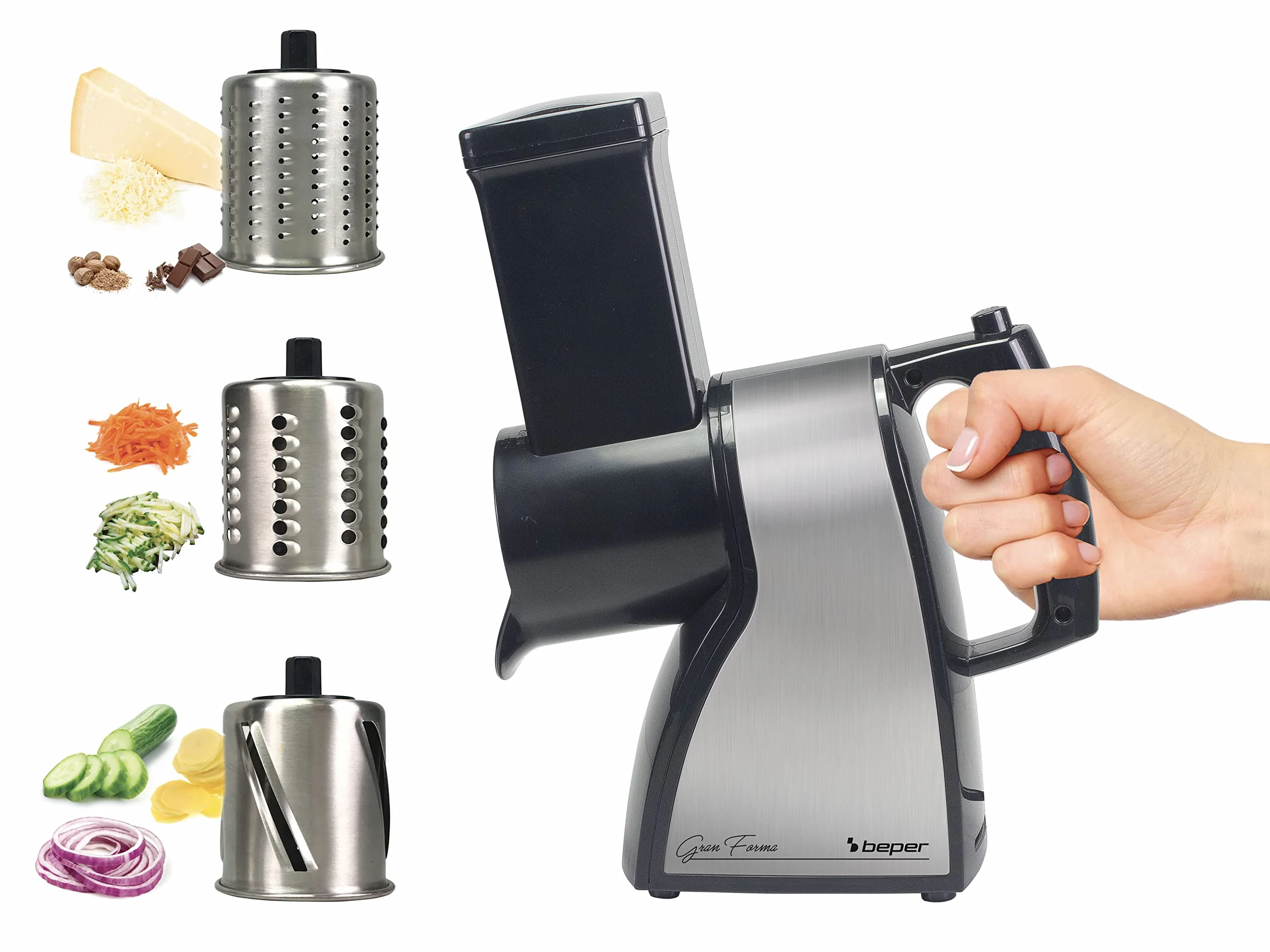 BEPER BP.400 Rapeuse Legume et Fromage Electrique en Acier - Râpe et Coupe Legumes