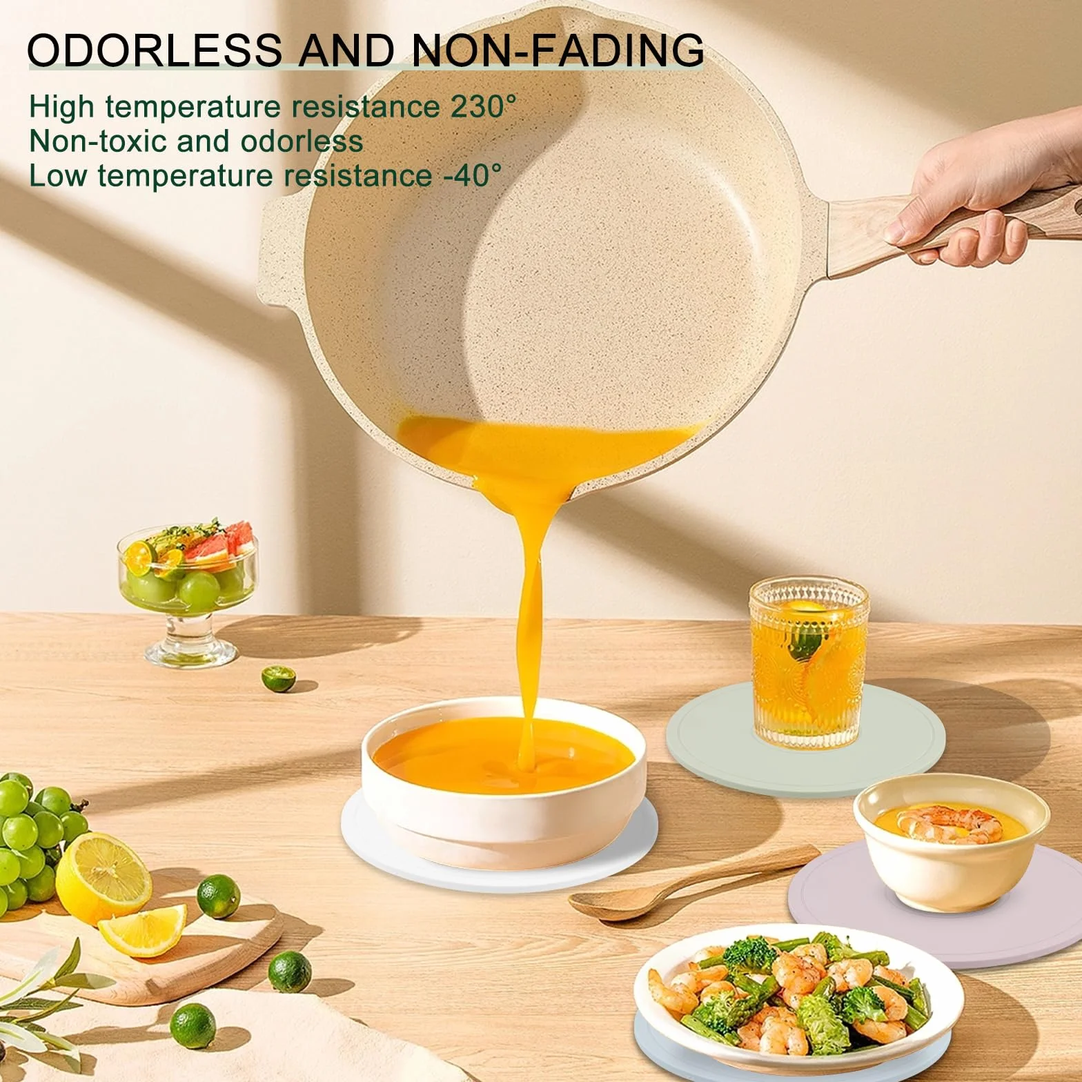 Lot de 4 Tapis de Dessous de Plat en Silicone, Anti-dérapant, Résistant à la Chaleur, pour Cuisine et Salle à Manger