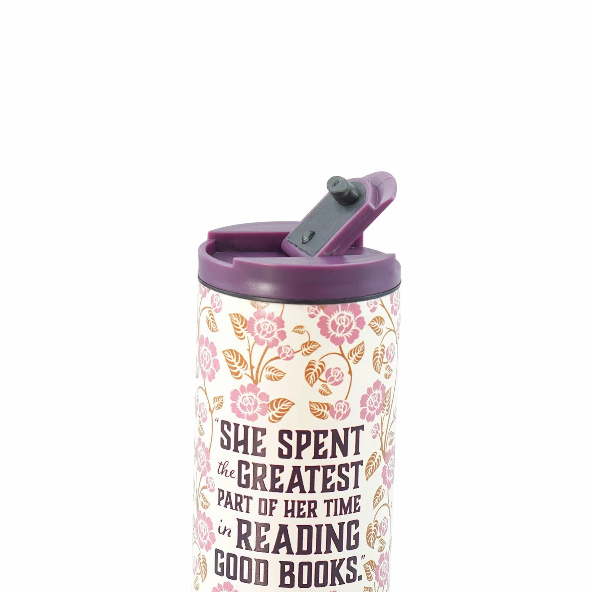 Half Moon Bay | La Belle et la Bête | Tasse de voyage isotherme réutilisable de 350 ml | Tasse à café thermique en acier inoxydable crème et mauve foncé | Collection littéraire haut de gamme | Cadeau