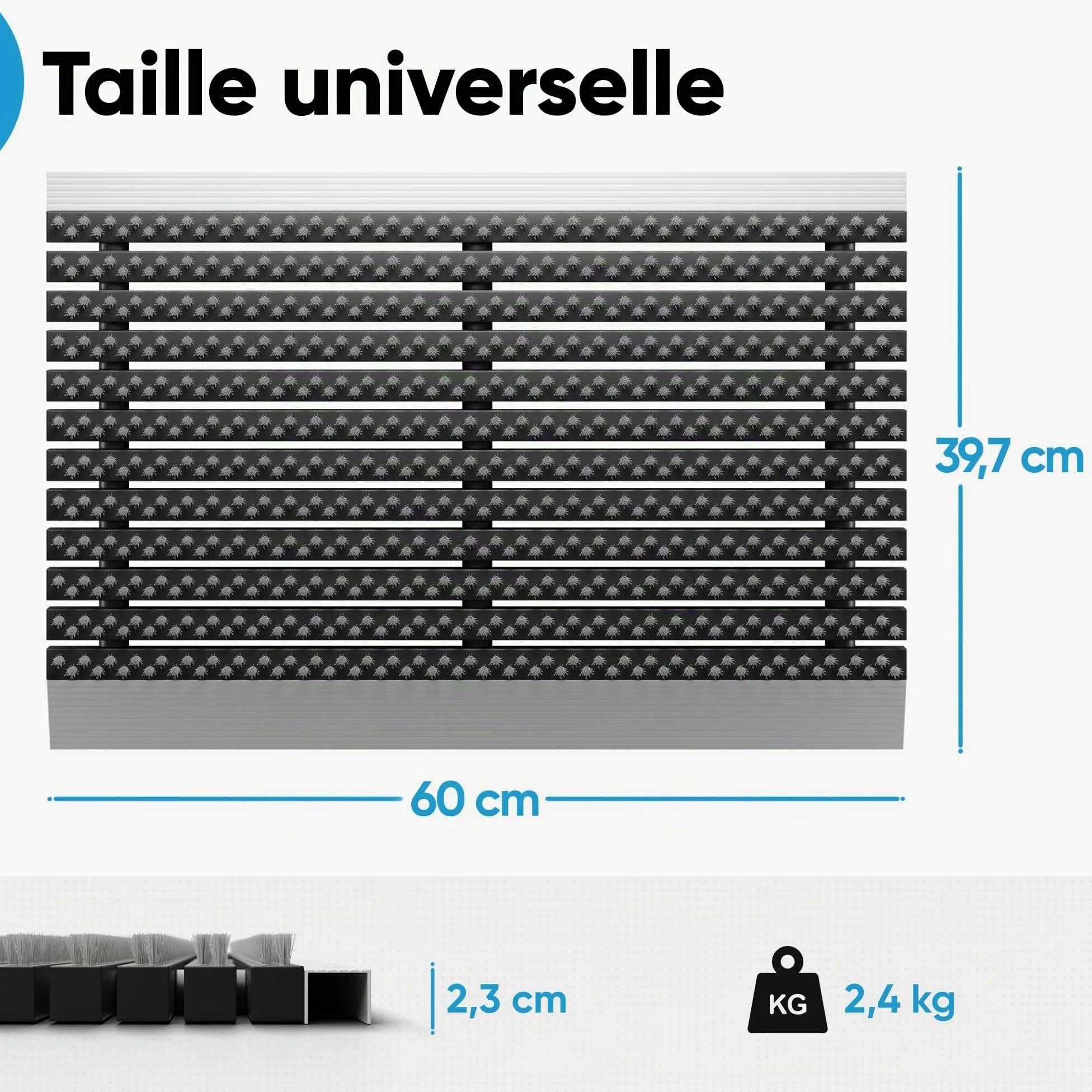 Paillasson extérieur en Aluminium avec brosses Gris, paillasson 40 x 60 cm, en Aluminium, Tapis extérieur, Gratte-Chaussures, entrée de Maison, Tapis de Brosse, Tapis extérieur, paillasson