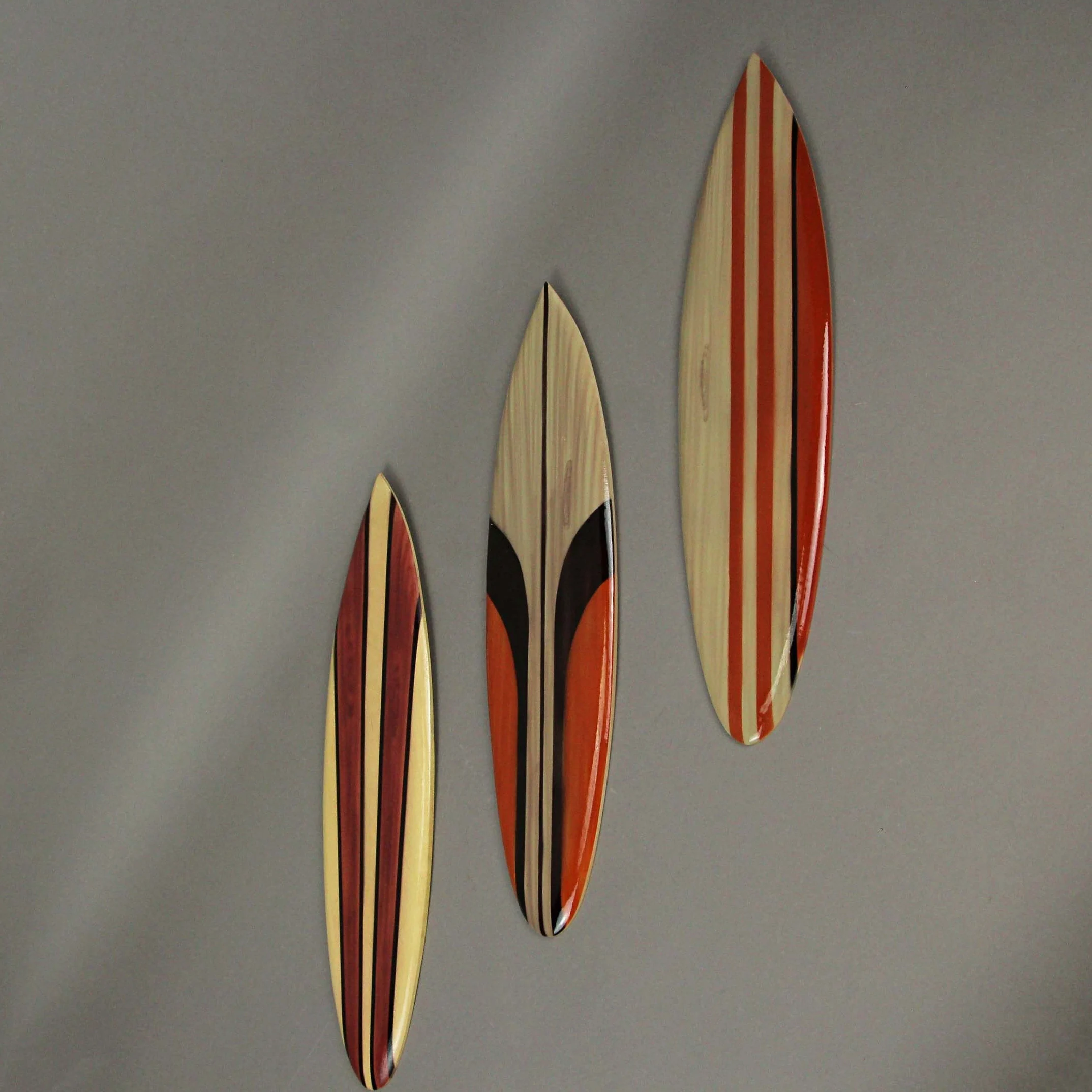 Zeckos Lot de 3 planches de surf en bois sculptées à la main 40,6 cm