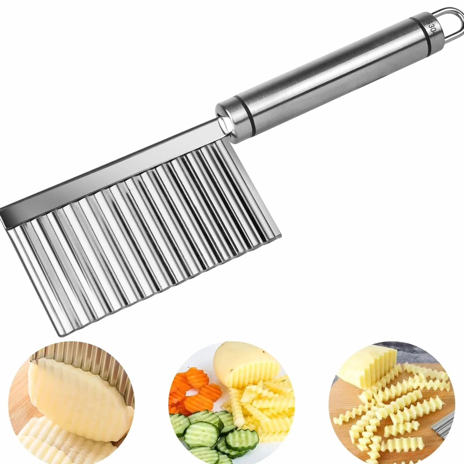 Vicloon Couteau Ondulé en Acier Inoxydable pour Coupe Frites Pommes de Terre et Légumes