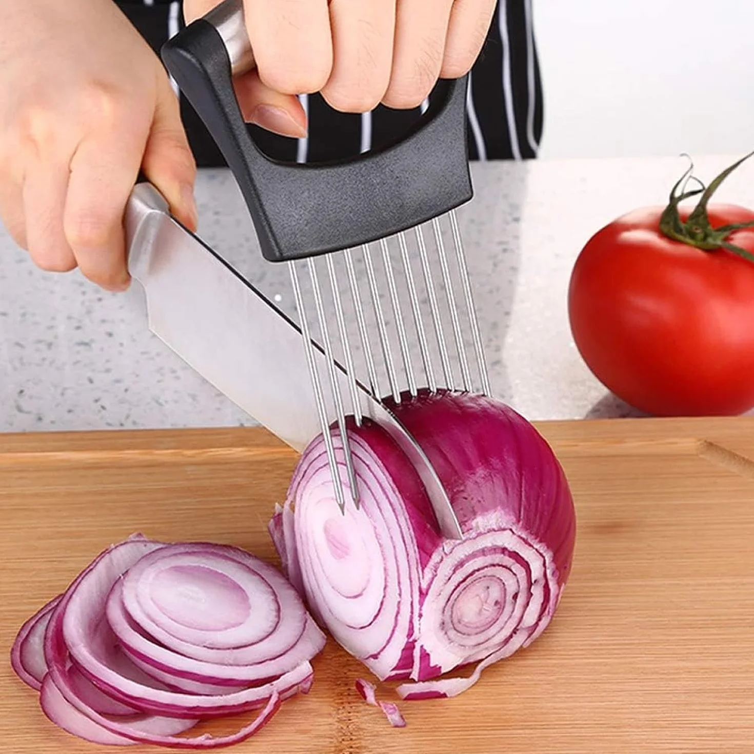 Coupe Oignon Acier Inoxydable Couteau Ondulé Frites Porte Tranche Oignons Viande Pommes de Terre