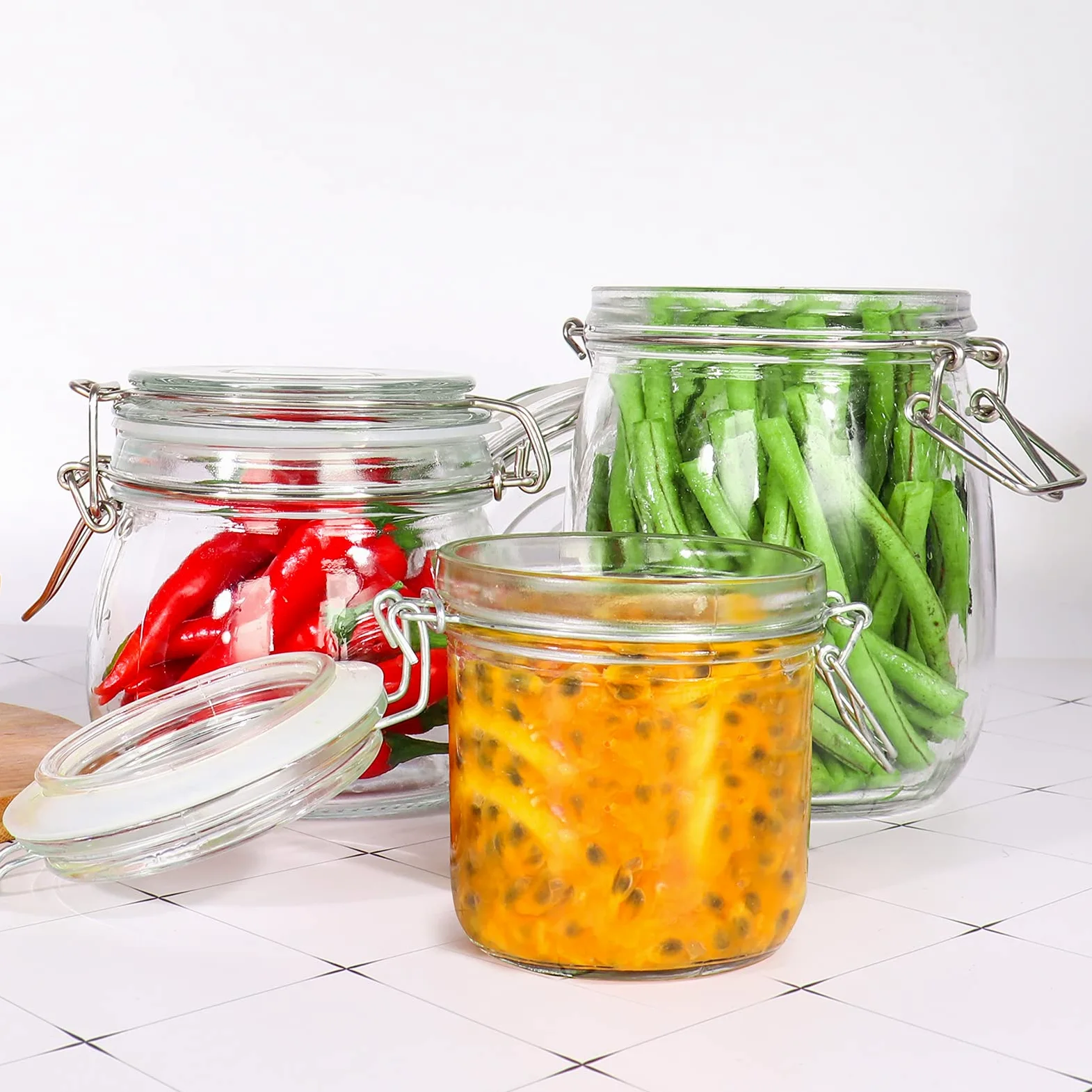 Betrome Lot de 6 bocaux en verre avec couvercle hermétique en caoutchouc réutilisable pour confiture, café, thé, miel, haricots, épices