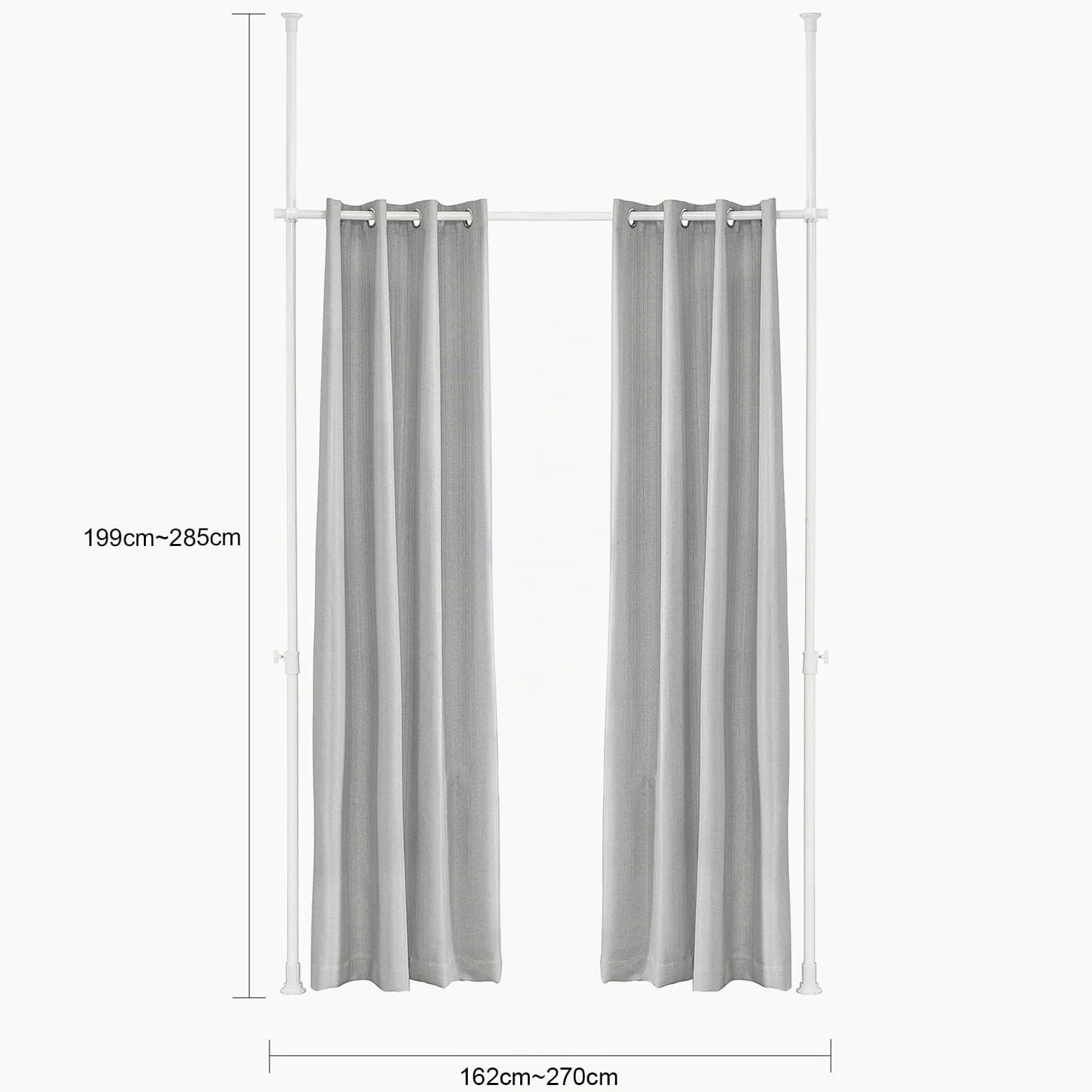 SoBuy Paravent Modulable Occultant Réglable 162-266x199-262 cm | Séparateur de pièces avec rideau télescopique, isolation thermique pour salon, bureau et chambre Gris Anthracite KLS12-HG