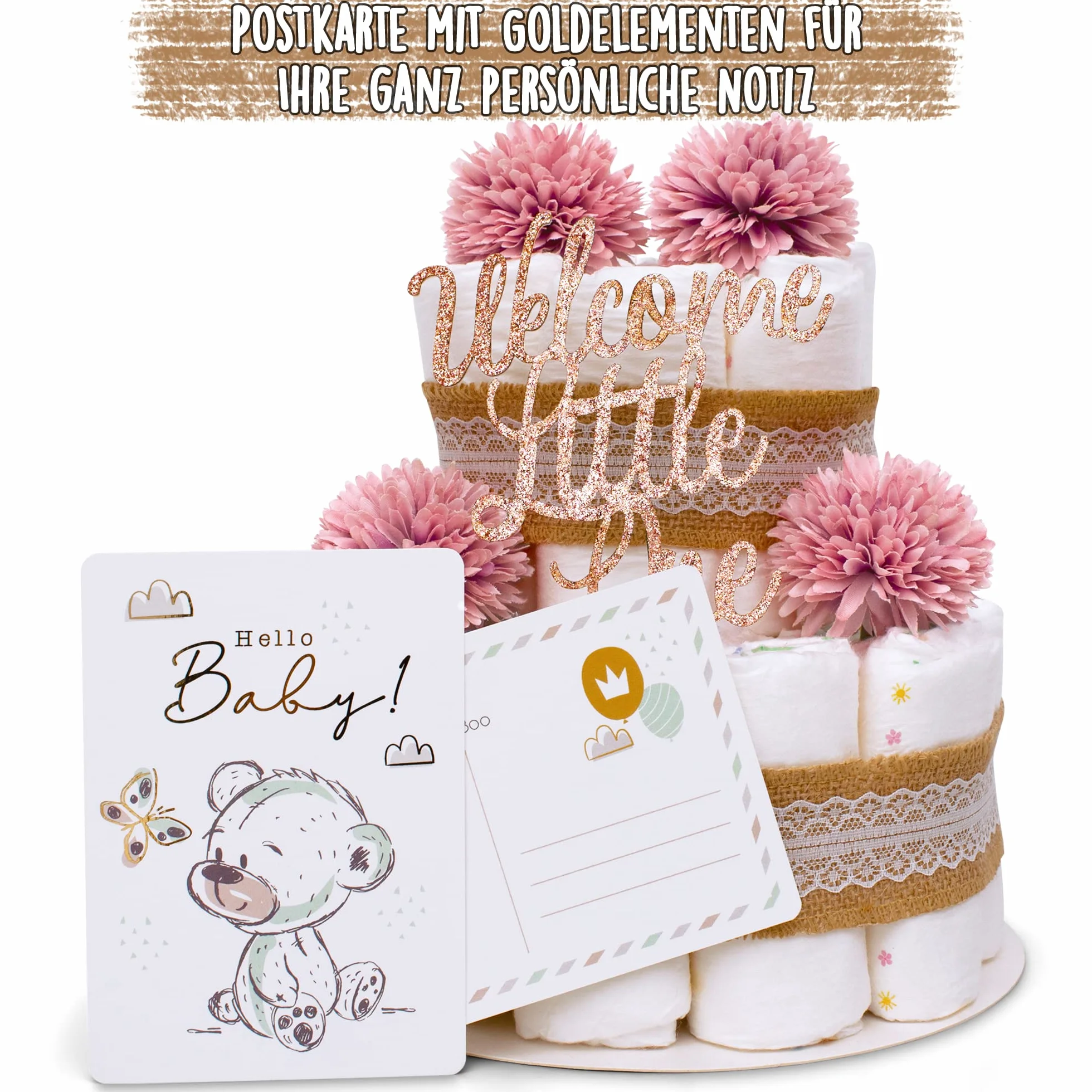Gâteau de couches vintage neutre MilaBoo style boho Cadeau naissance baptême