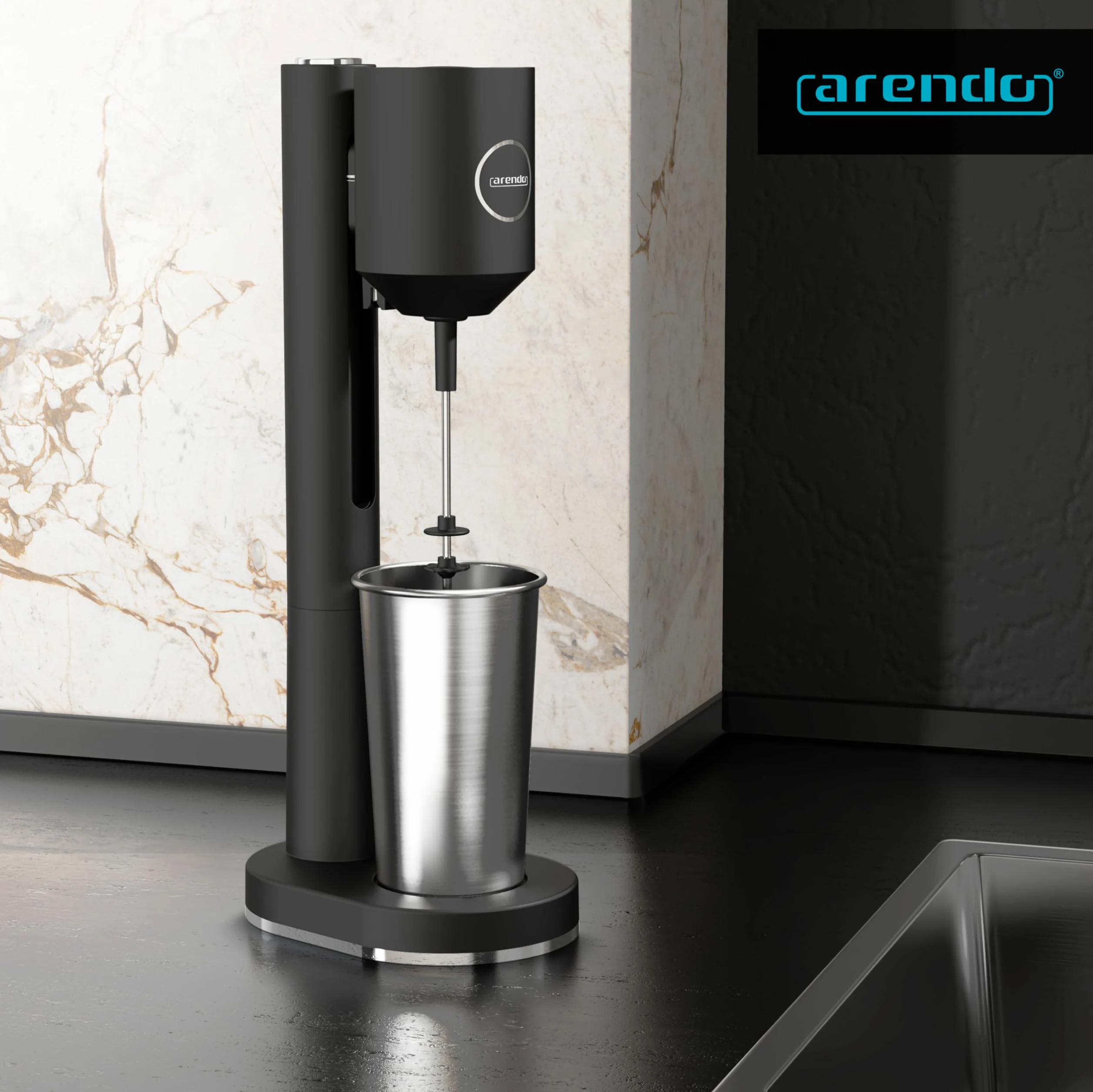 Arendo - Mixeur à Boissons et Milkshakes avec Gobelet en Inox 500 ml/250 ml - 100W, 22 000 tr/min, 2 Vitesses, Double Fouet