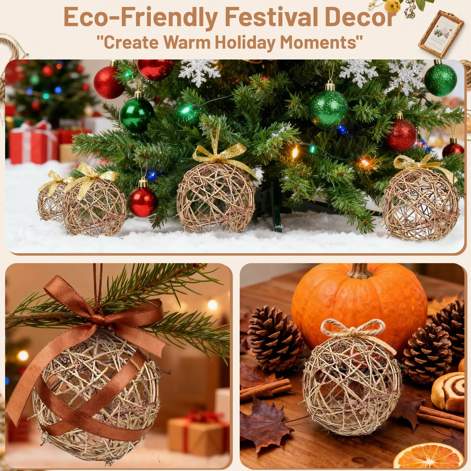 Lot de 12 boules en rotin naturel à suspendre 7,6 cm remplissage de vase loisirs créatifs décoration