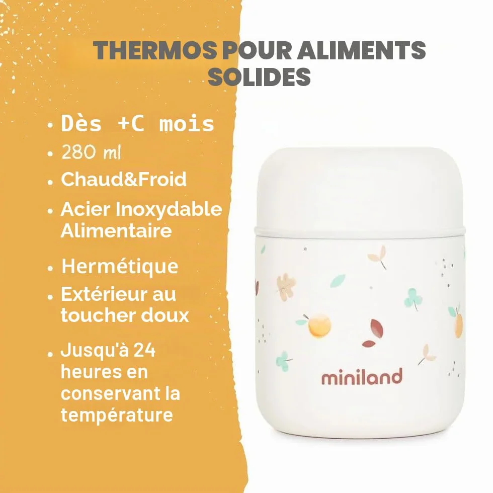 Miniland Thermos Mini Valencia 280ml – Thermos pour aliments bébé, double couche acier
