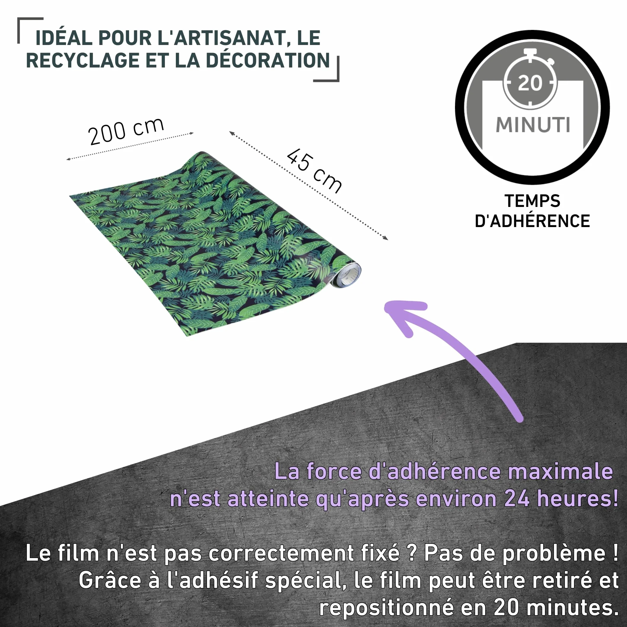 Venilia Papier adhésif Jungle Feuilles Tropic 45 cm x 2 m Film autocollant pour meuble PVC sans phtalates