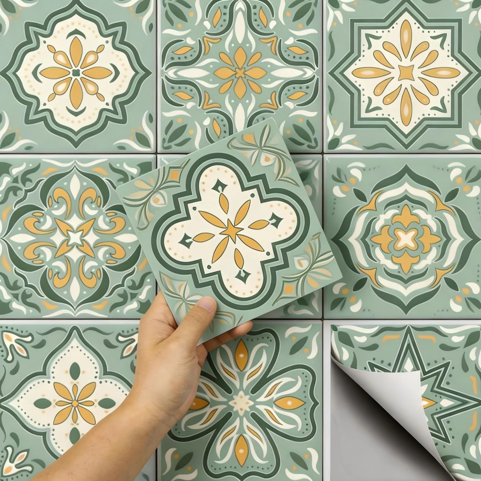 Autocollants Carrelage Mural Céramique 10x10cm Vert et Jaune 36 pièces Imperméables Décoratif