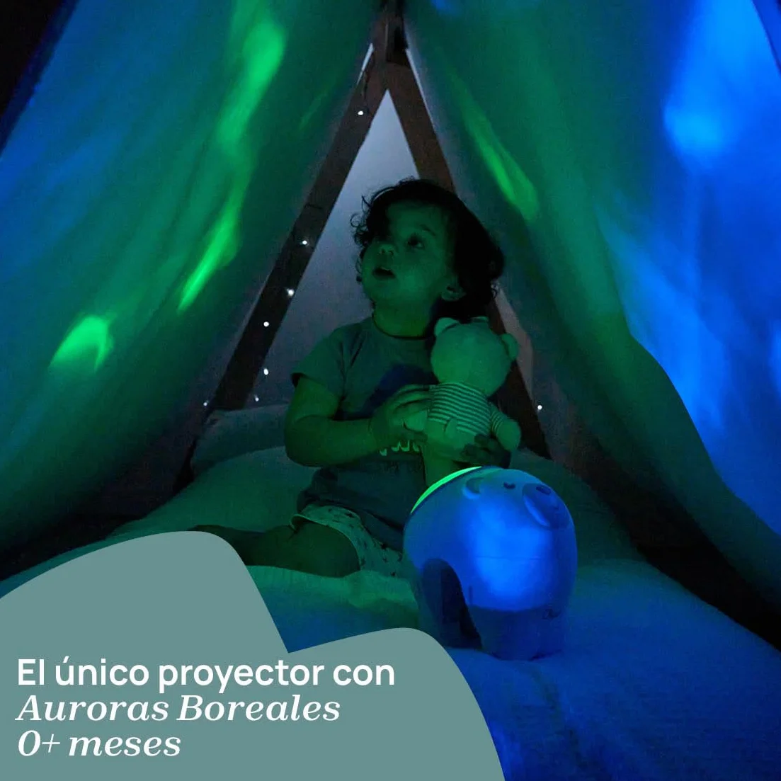 Chicco Veilleuse bébé 2en1 Projecteur Ours Polaire avec projection aurore boréale, musique classique 30 min