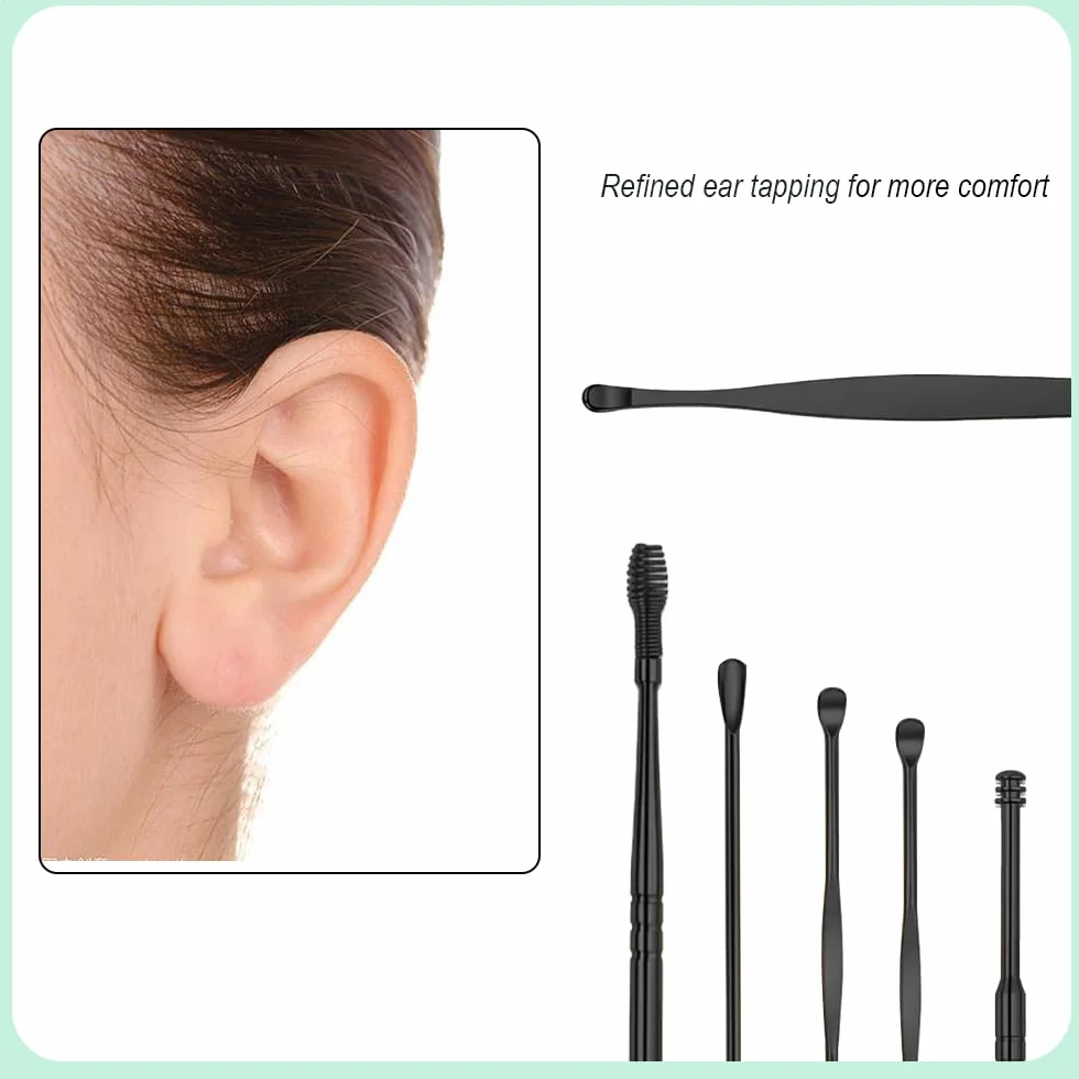 Nettoyeur D'oreille 6 Pcs Kit Ear Wax Cleaner en Acier Inoxydable Portable