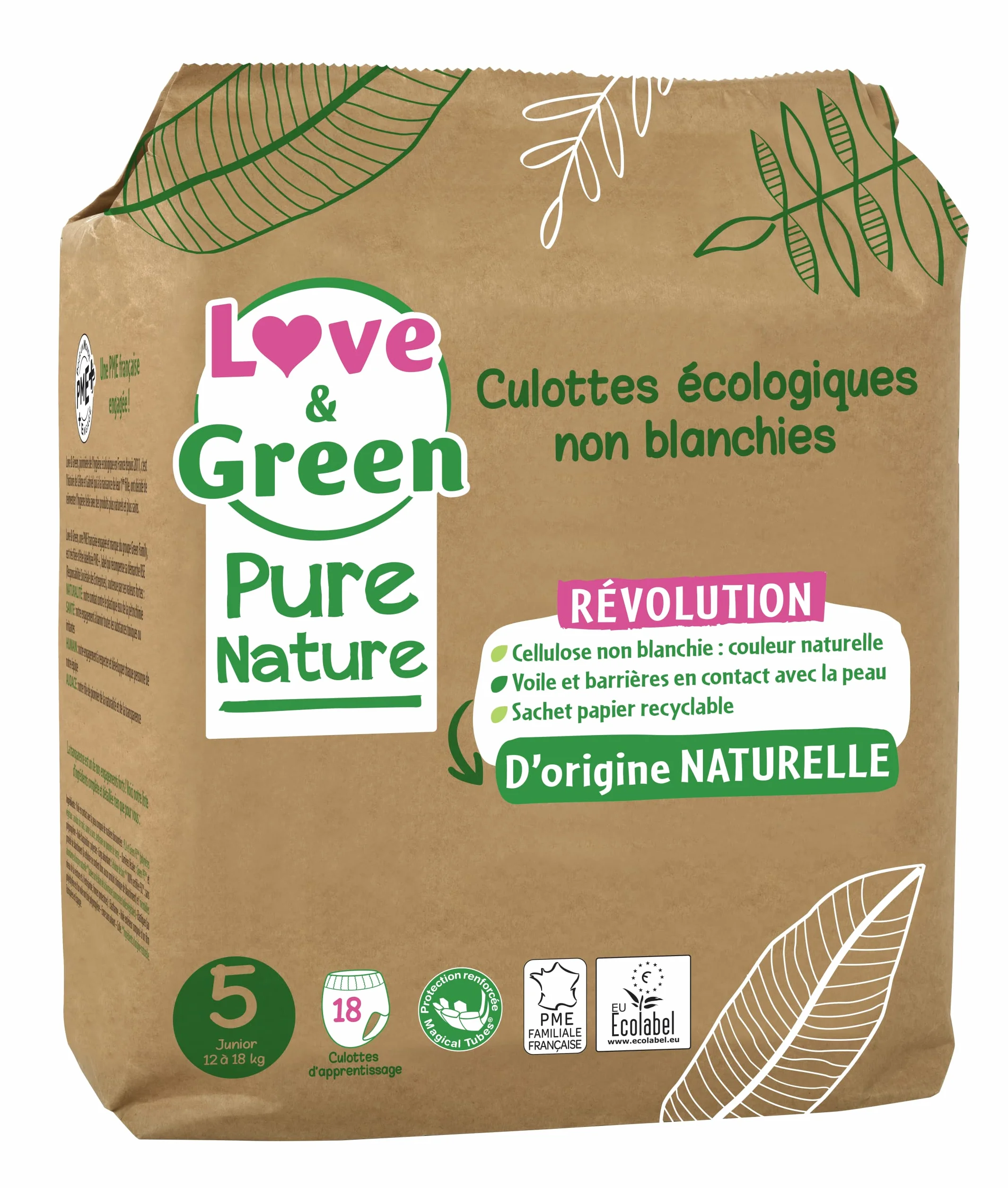 Love & Green Culottes écologiques Taille 5 12-18 kg x18 Potty training
