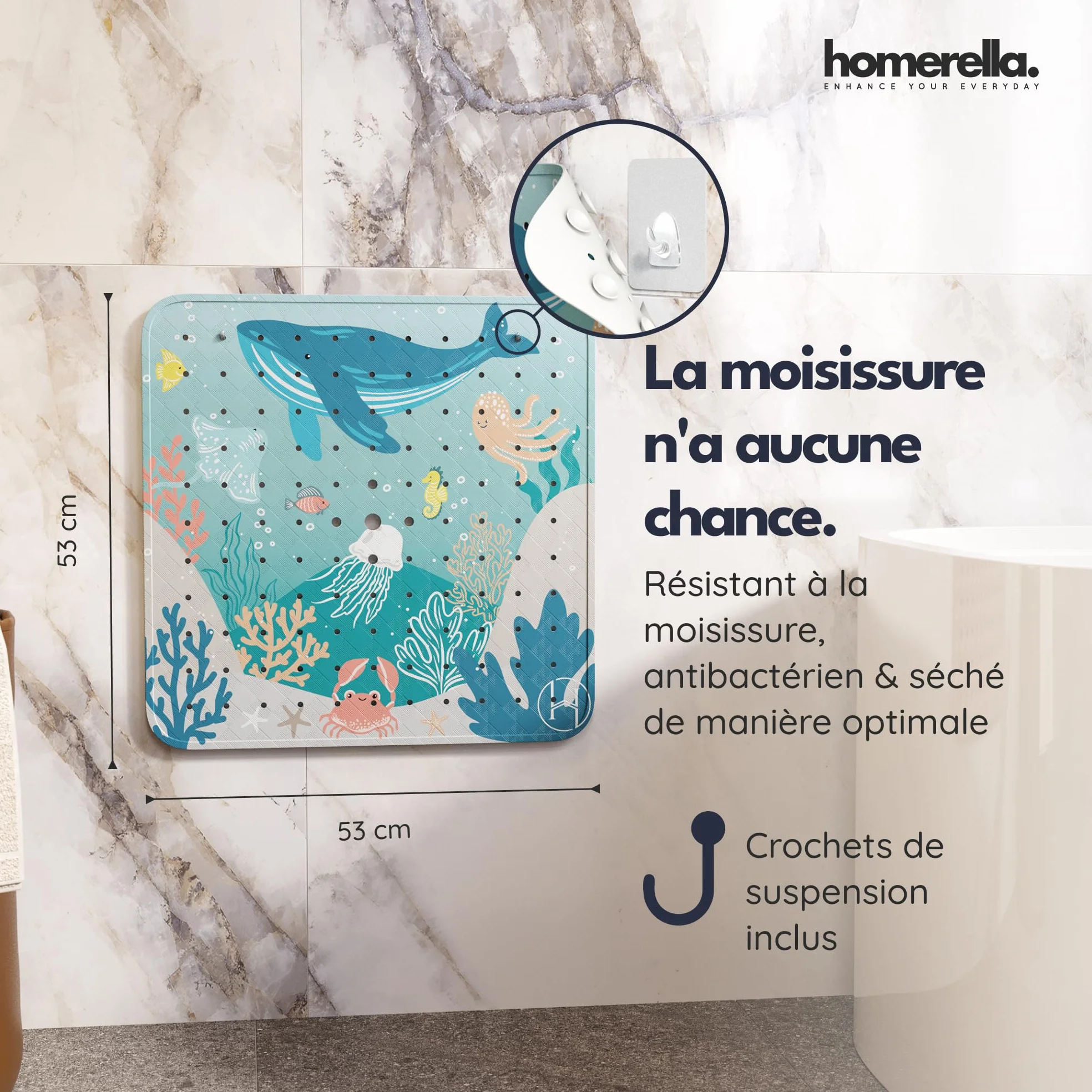 Homerella Tapis de Douche Sensible à la Peau 53 x 53 cm antidérapant sans BPA sans Latex