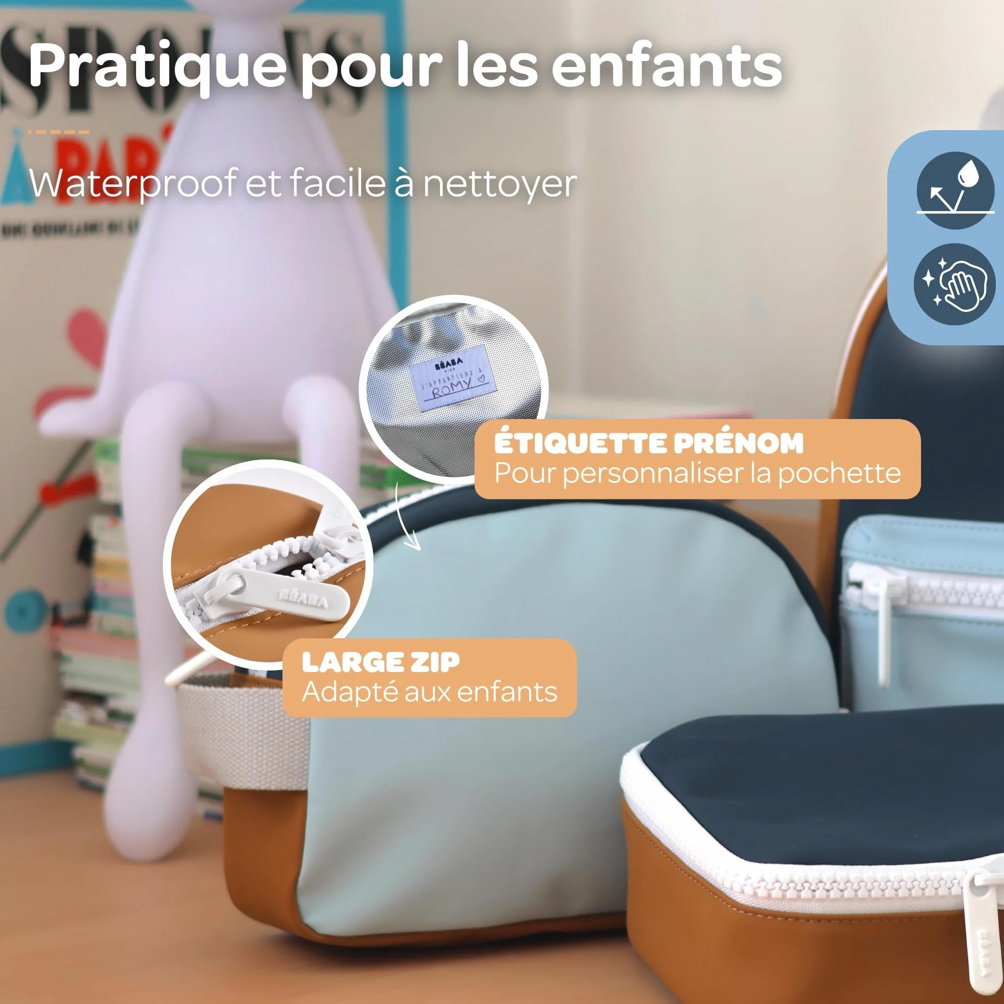 BÉABA Trousse de toilette Bébé/Enfant Waterproof 2,5L Grande Contenance Ouverture Large Zippée Night Blue