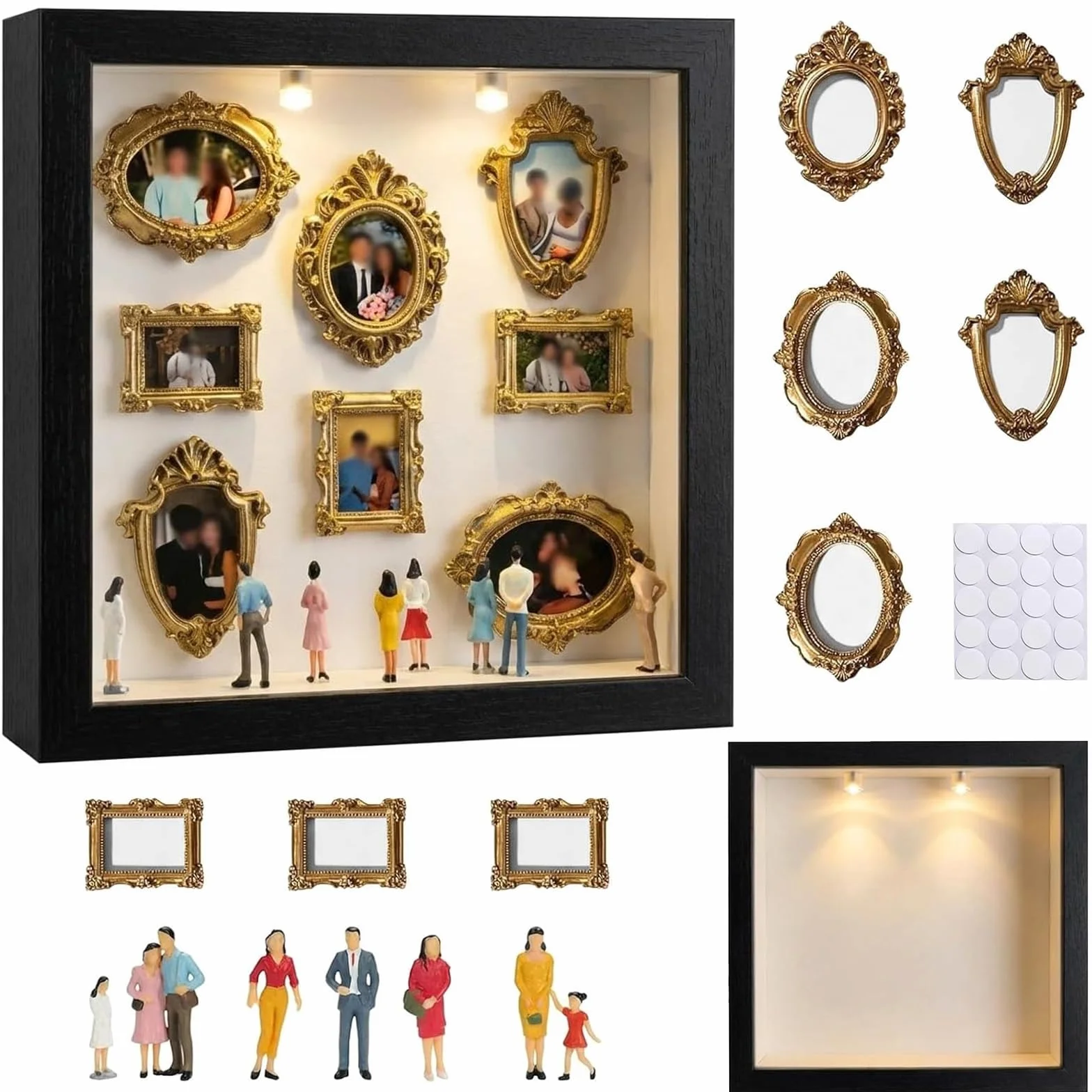 Mini Boîte de Silhouette de Musée à Faire Soi-même avec Cadres Vintage et Lumière LED pour Anniversaire Mariage Souvenir