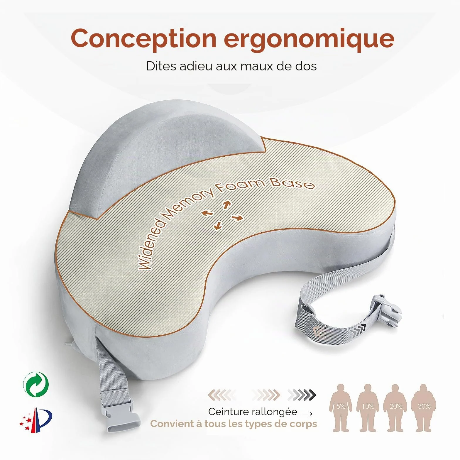 Coussin d'allaitement en mousse à mémoire de forme grande taille pour confort et soutien ergonomiques