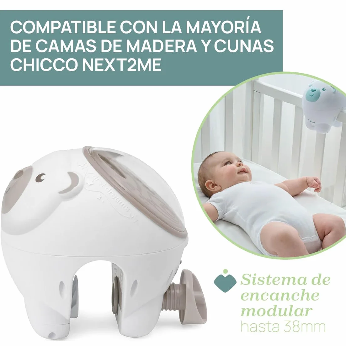 Chicco Veilleuse bébé 2en1 Projecteur Ours Polaire avec projection aurore boréale, musique classique 30 min