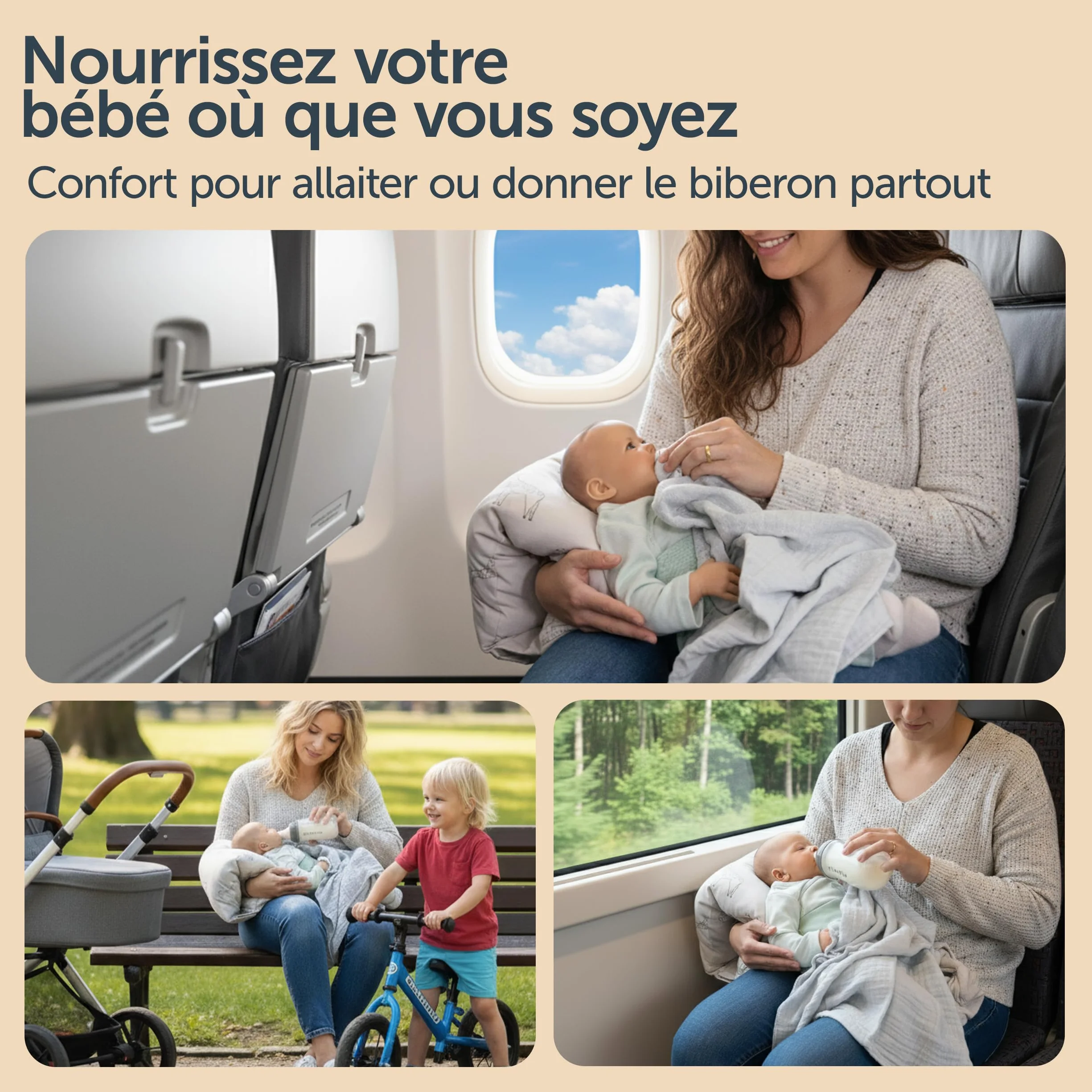 LaLoona Mini Coussin Allaitement de Voyage – Petit Oreiller de Soutien pour Le Bras – Certifié Oeko-Tex, Beige