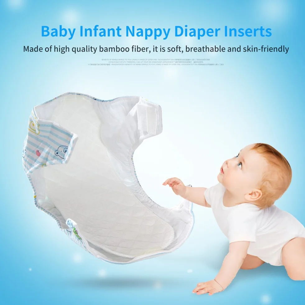 Couche-culotte Insert Doublures de Fibre de Bambou Pour bébé Nappy Réutilisable 5Pcs