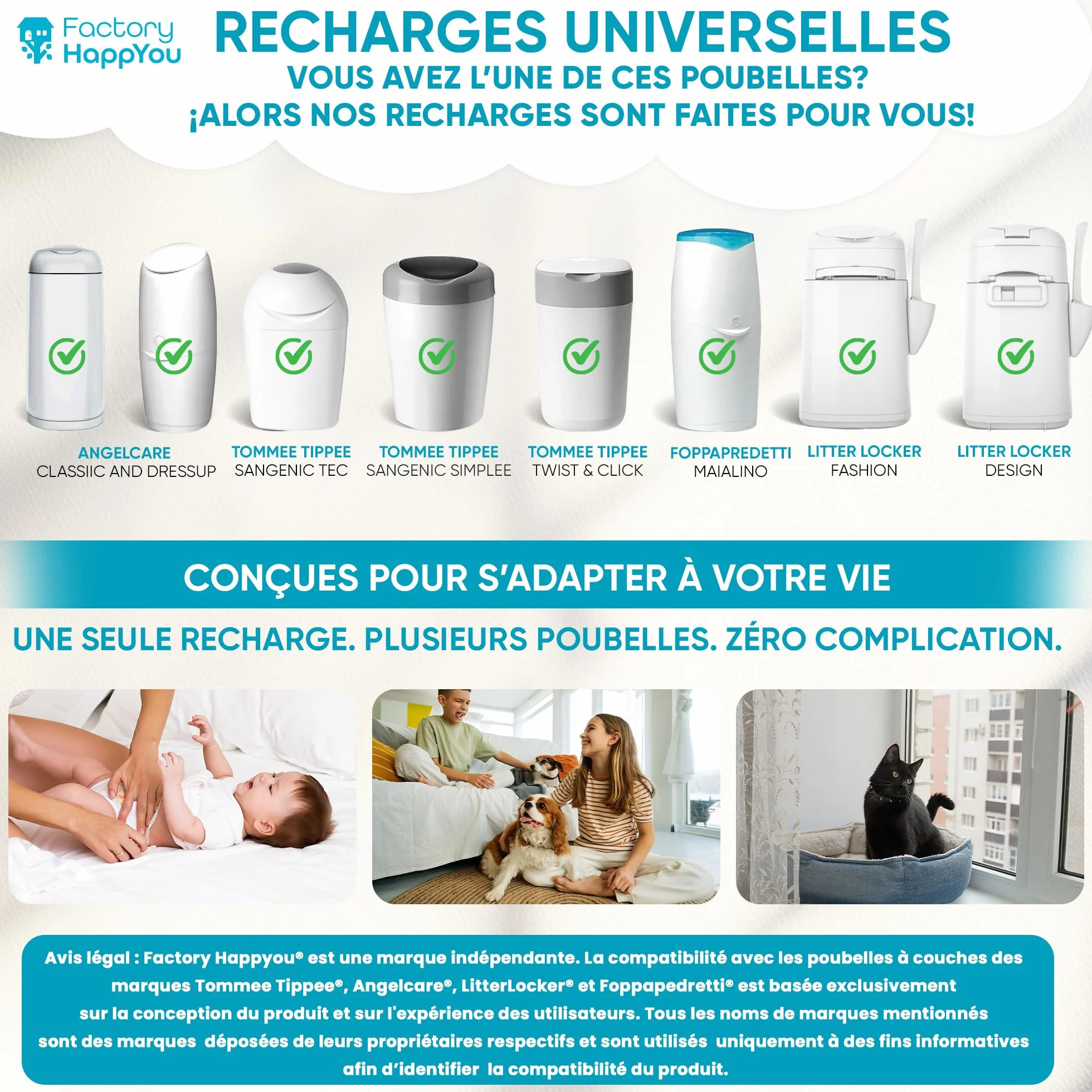 Recharges poubelle couche bébé Tommee Tippee Angelcare 7,5 mètres anti-odeur sans BPA recyclable