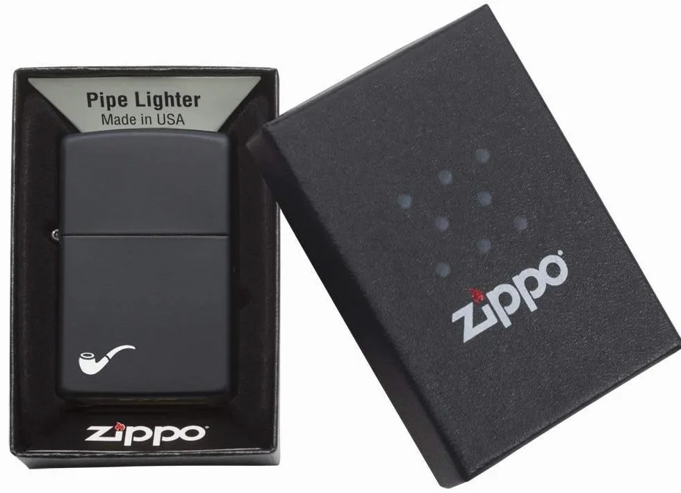 Zippo - Briquet Tempête, Noir Mat, Image Colorée De Pipe, Rechargeable, Réutilisable, Résistant Au Vent, Coffret Cadeau, Fabriqué Aux États-Unis