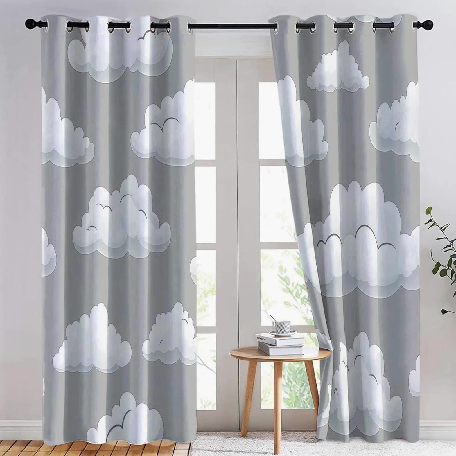Générique Lot de 2 Rideaux 100% Occultants Gris, Rideaux de Fenêtre à Isolation ImpriméS à Nuages Rêve Simples pour Salon Chambre à Coucher Maison Bureau Draperies à Oeillets 110L x 215H cm