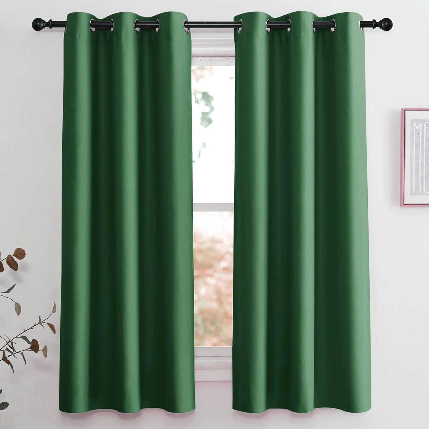Rideau Occultant à Oeillets 105 x 130 cm Thermique Isolant Anti Froid Chaleur Rideau Occultant de Cuisine Lot de 2 pour Chambre Fenêtre Salon, Vert Foncé
