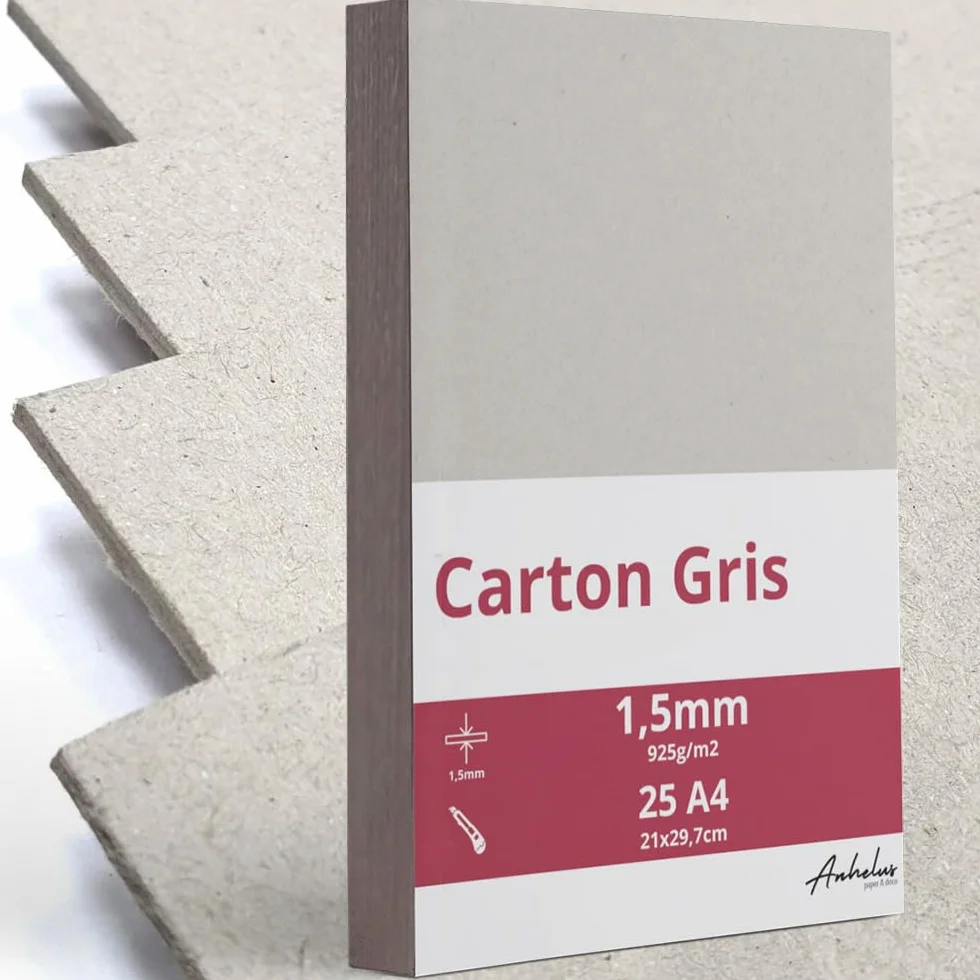 Cartonnette scrapbooking A4 1,5mm 925 g/m2 21x29,7cm gris recyclé rigide compact