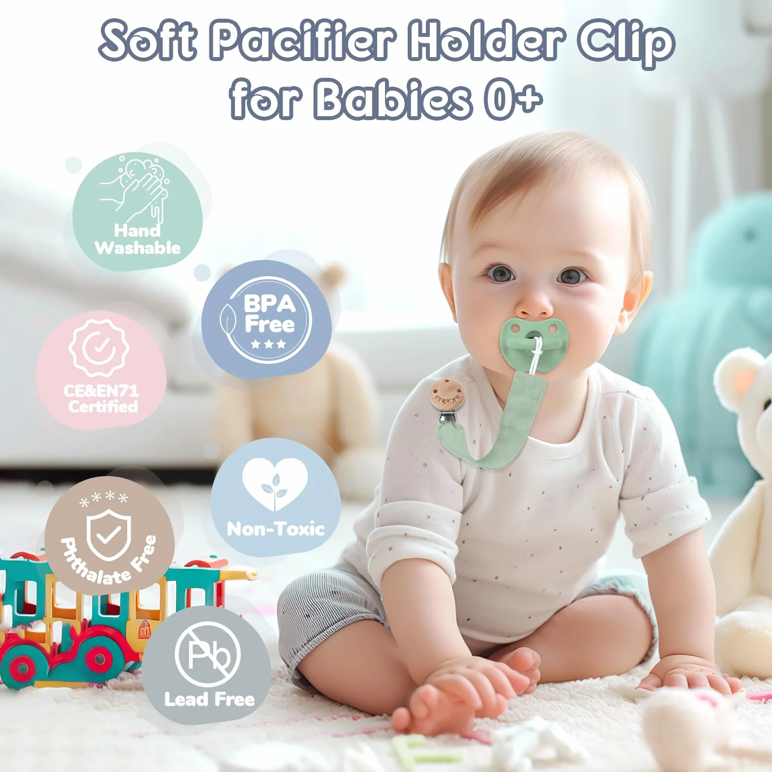 Attache Sucette pour Bébé Tissu Doux Lot de 2 Chaîne pour Nouveau-né
