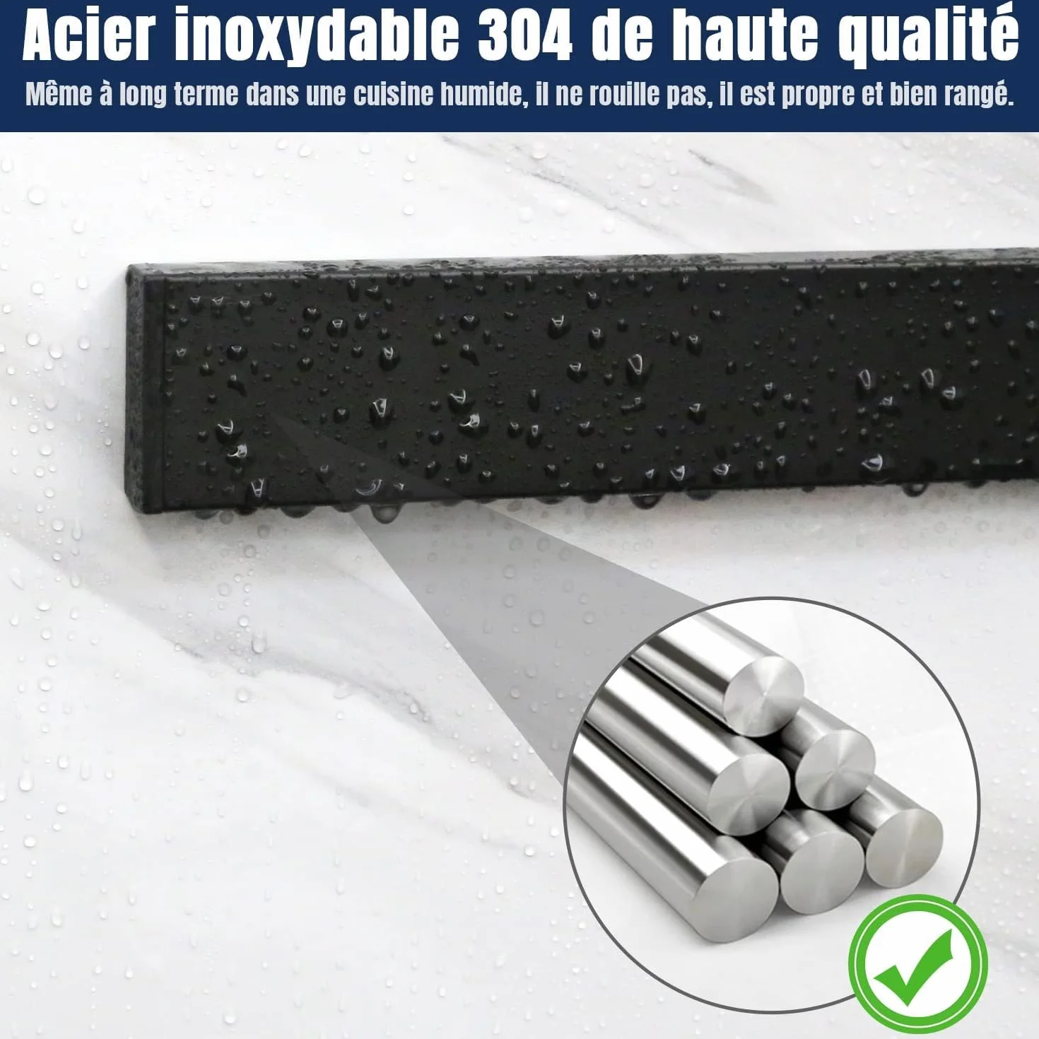 Porte Couteaux Aimanté 40 cm, Rangement Couteaux Extra-Fort sans Perçage, 3 Crochets