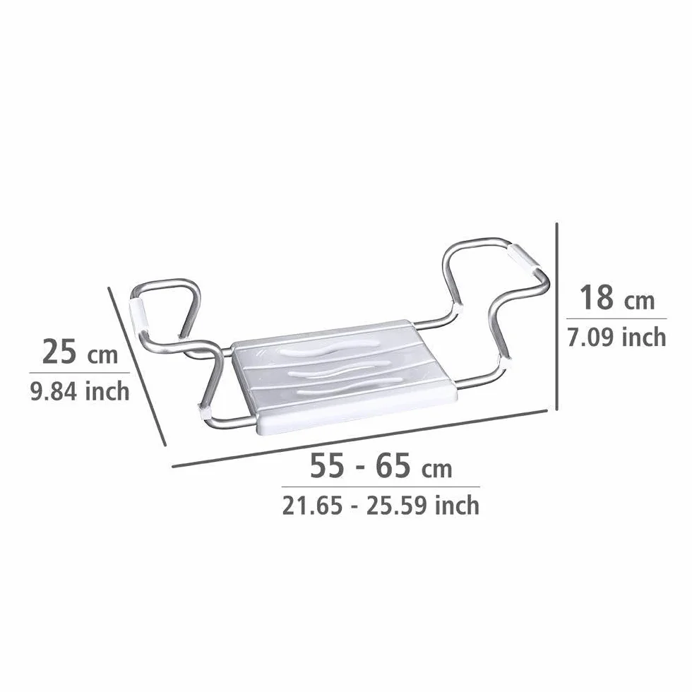 WENKO Siège de baignoire Secura | Aide bain senior avec structure aluminium réglable | Capacité 120 kg | 55-65 x 18 x 26 cm | Blanc aluminium
