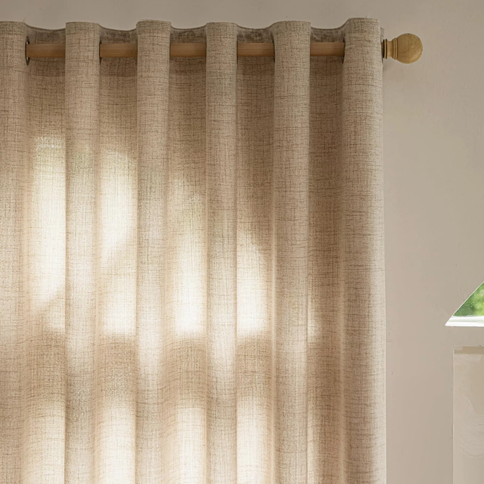 Rideau Voilage Translucide Lin à Œillets Lot 2 140x245 cm Lin Naturel | 230 GSM Tissu Épais | Aspect Lin Naturel | Filtre la Lumière du Jour & Préserve l’Intimité