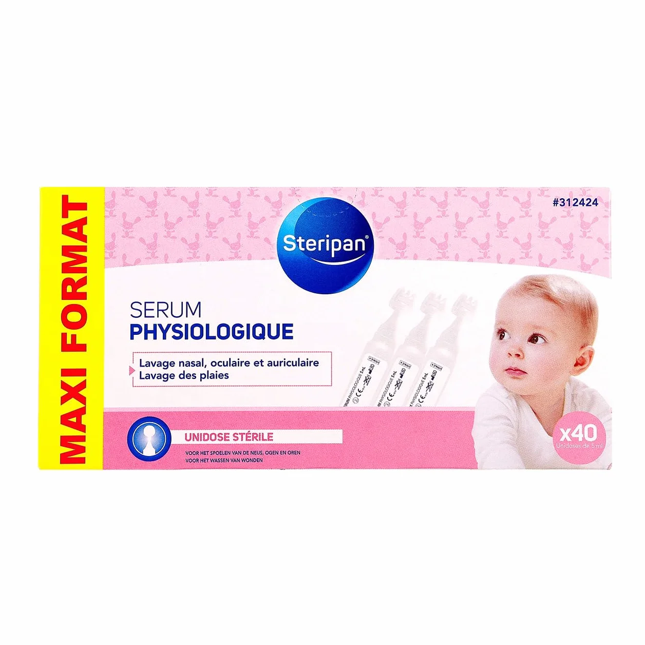 Sérum Physiologique Stérile Unidose 40 x 5 ml Lot de 3 Lavage Nasal Oculaire Auriculaire Nourrissons