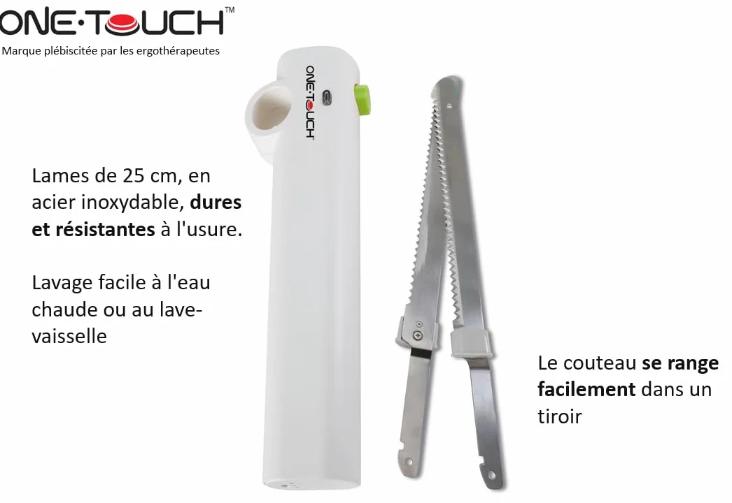Couteau Électrique Sans fil ONE TOUCH KC157 – Découpe Rôtis, Volaille, Pain – Maniement Facile et Sécurisé