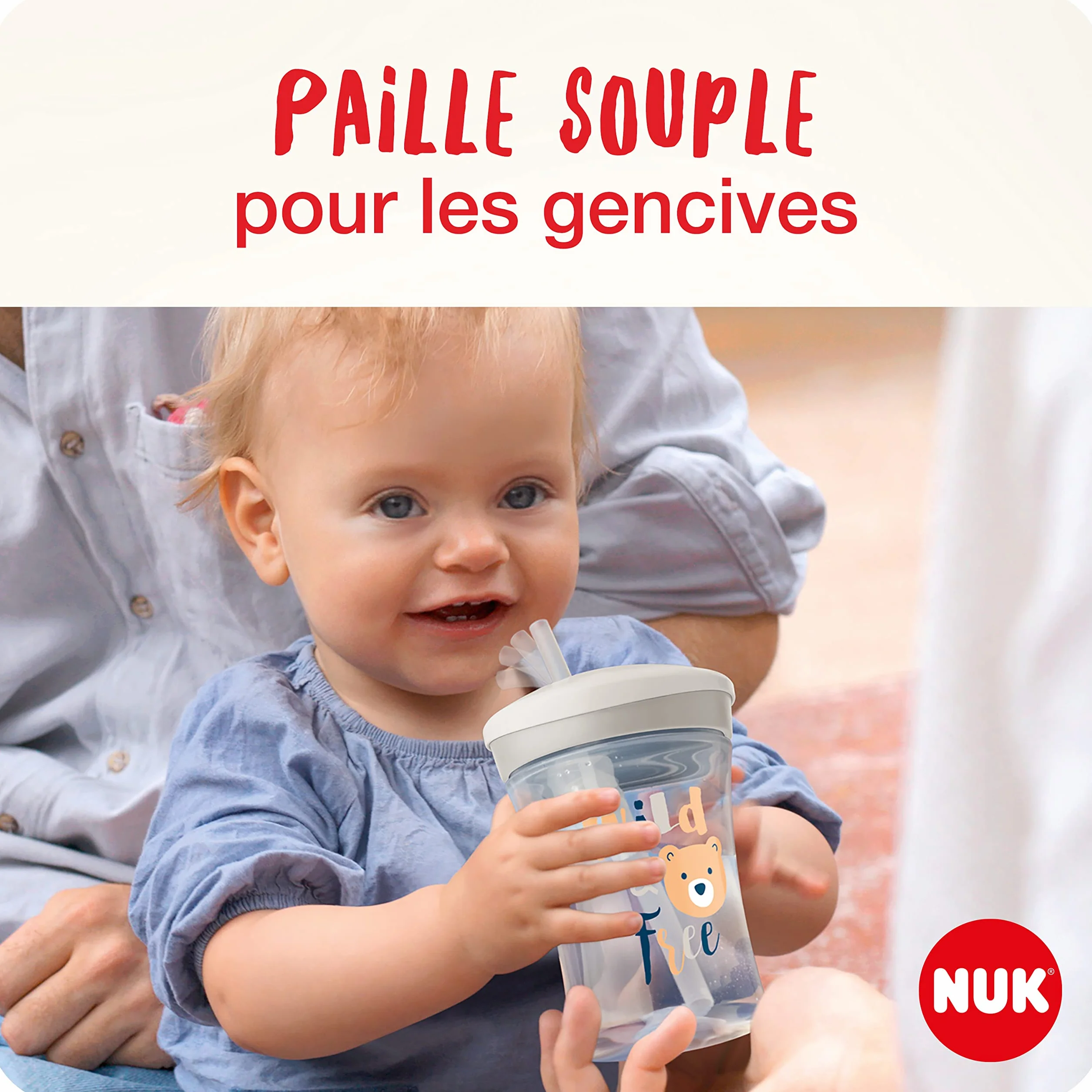 NUK Action Cup Tasse Enfant 230 ml Paille Souple Antifuites 12+ Mois Chat Jaune